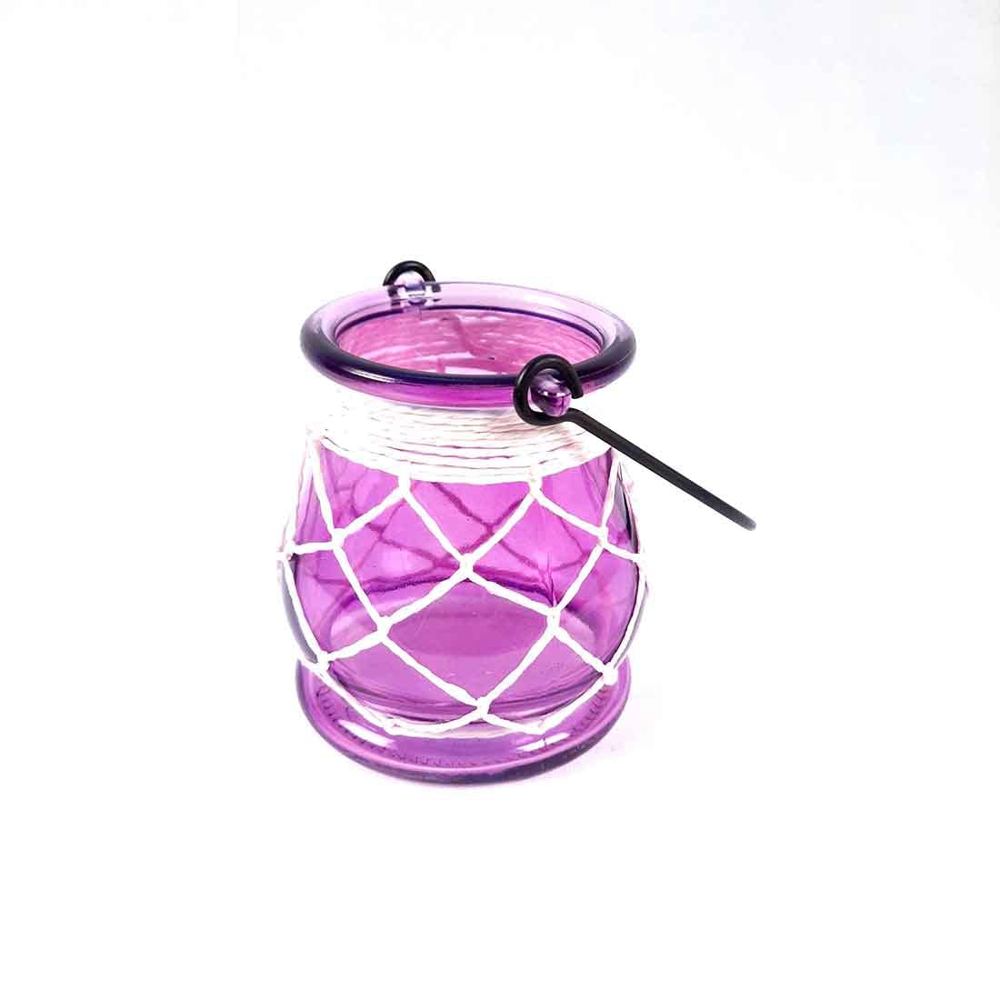 Handcrafted Glass Candle Holder with Net for Table Decor & Gifts - 8 Inch - Apkamart