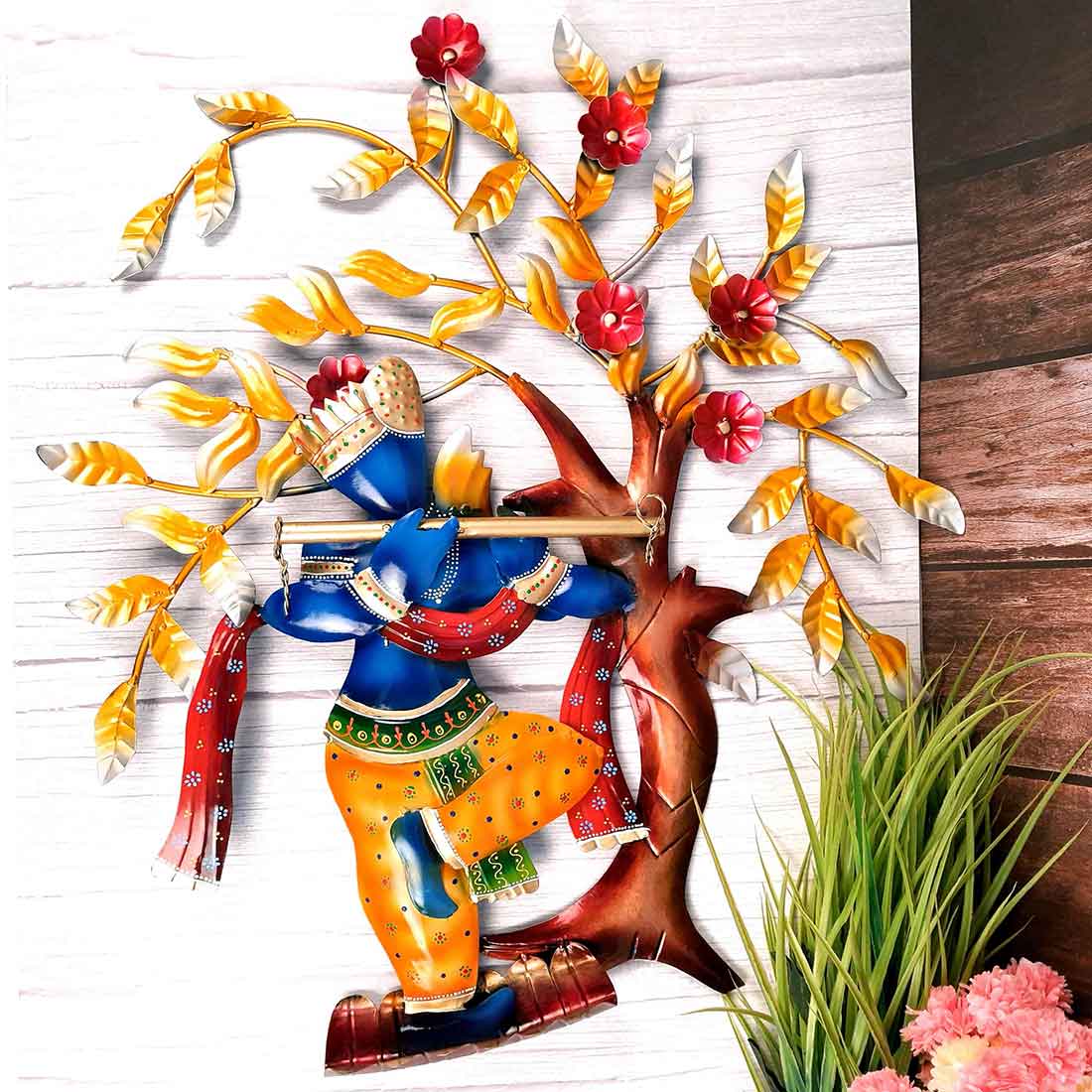 Krishna Wall Hanging | Krishna Playing Flute Wall Art - For Living Room, Wall & Home Decor & Gifts -25 Inch - Apkamart