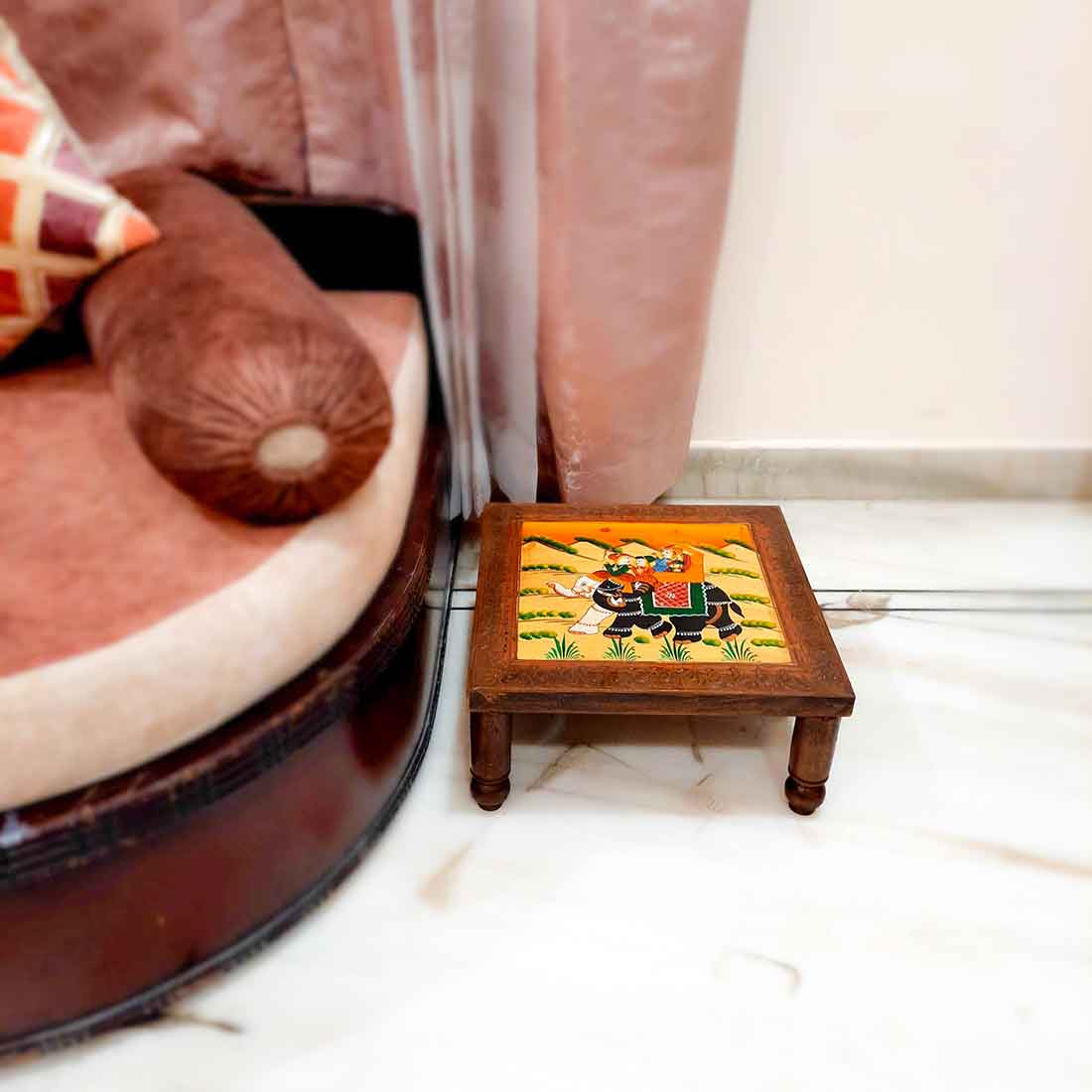 Wooden Bajot | Chowki with Handpainting - For Sitting & Home Decor -15 Inch - ApkaMart #style_Pack of 2