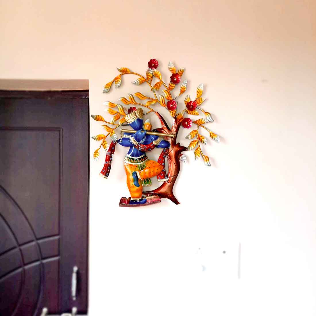 Krishna Wall Hanging | Krishna Playing Flute Wall Art - For Living Room, Wall & Home Decor & Gifts -25 Inch - Apkamart