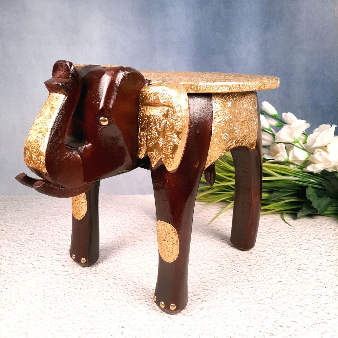 Elephant Design Brass Corner Table | Bed Side Table for Small Spaces - 12 Inch- Apkamart