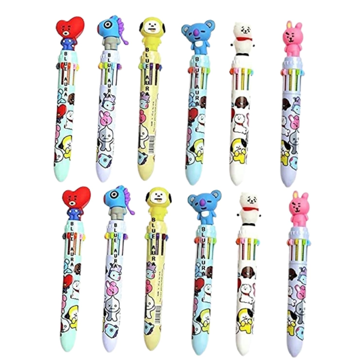 3 Refill Pen - Multi-Color with Cool Heart & Animal Topper - For Kids, School & Birthday Return Gift - apkamart #Style_pack of 12