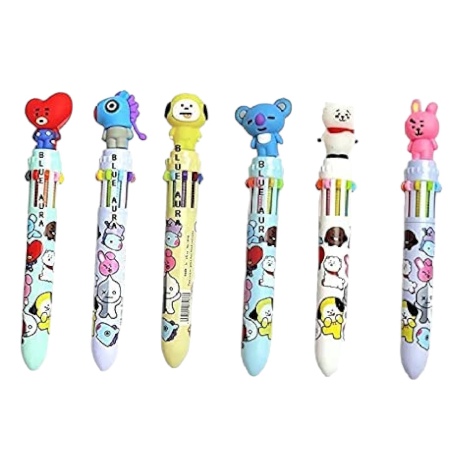 3 Refill Pen - Multi-Color with Cool Heart & Animal Topper - For Kids, School & Birthday Return Gift - apkamart #Style_pack of 6