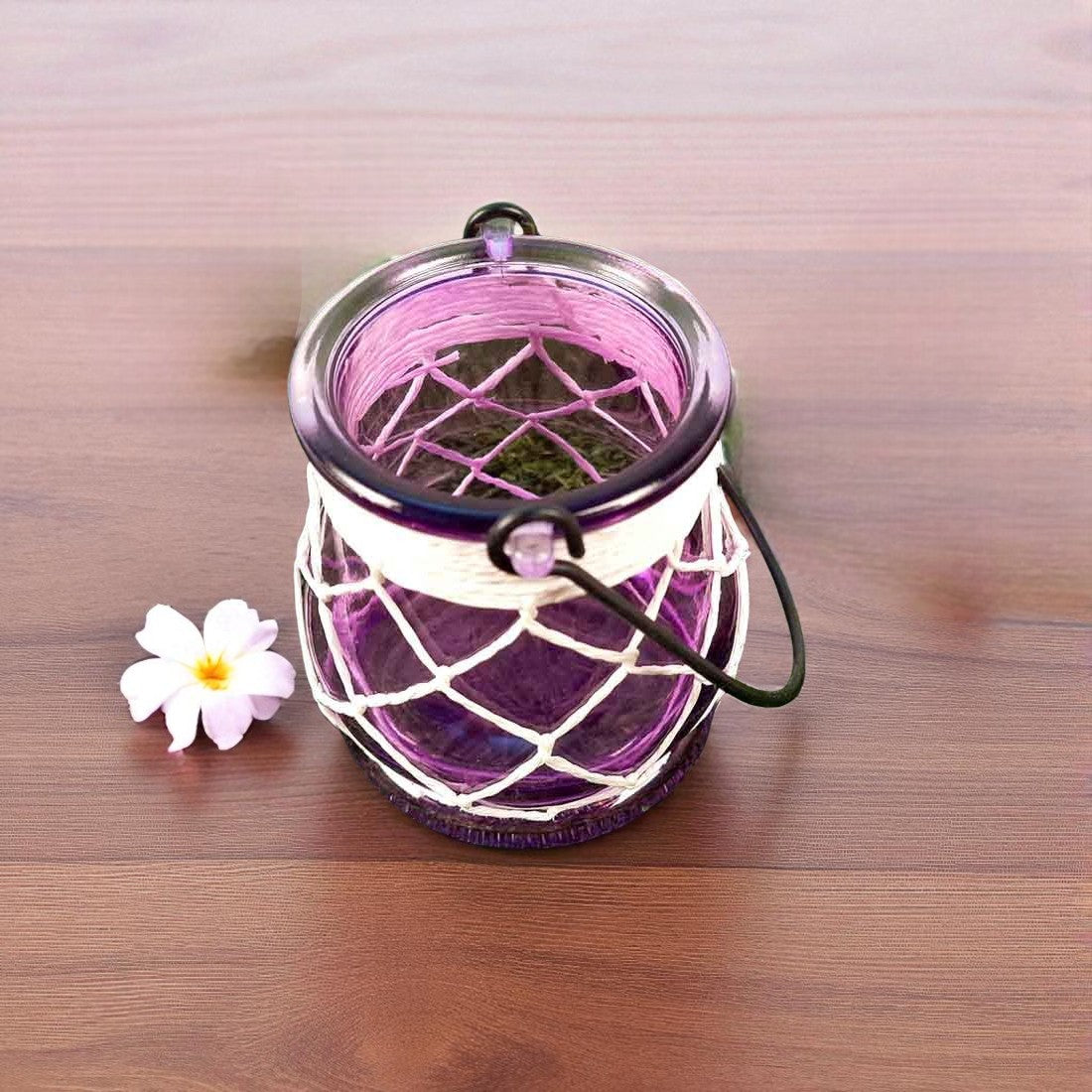 Handcrafted Glass Candle Holder with Net for Table Decor & Gifts - 8 Inch - Apkamart