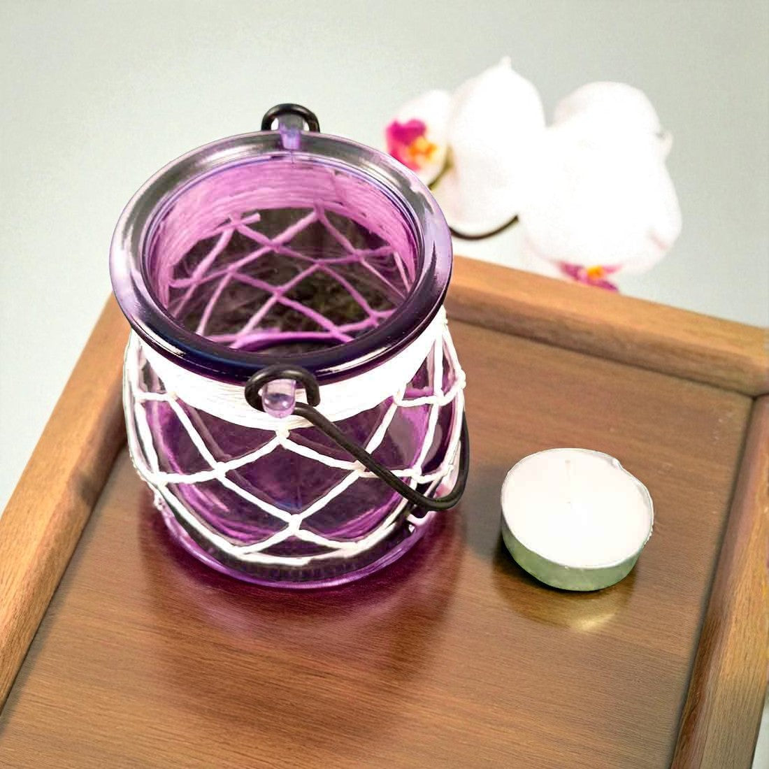 Handcrafted Glass Candle Holder with Net for Table Decor & Gifts - 8 Inch - Apkamart