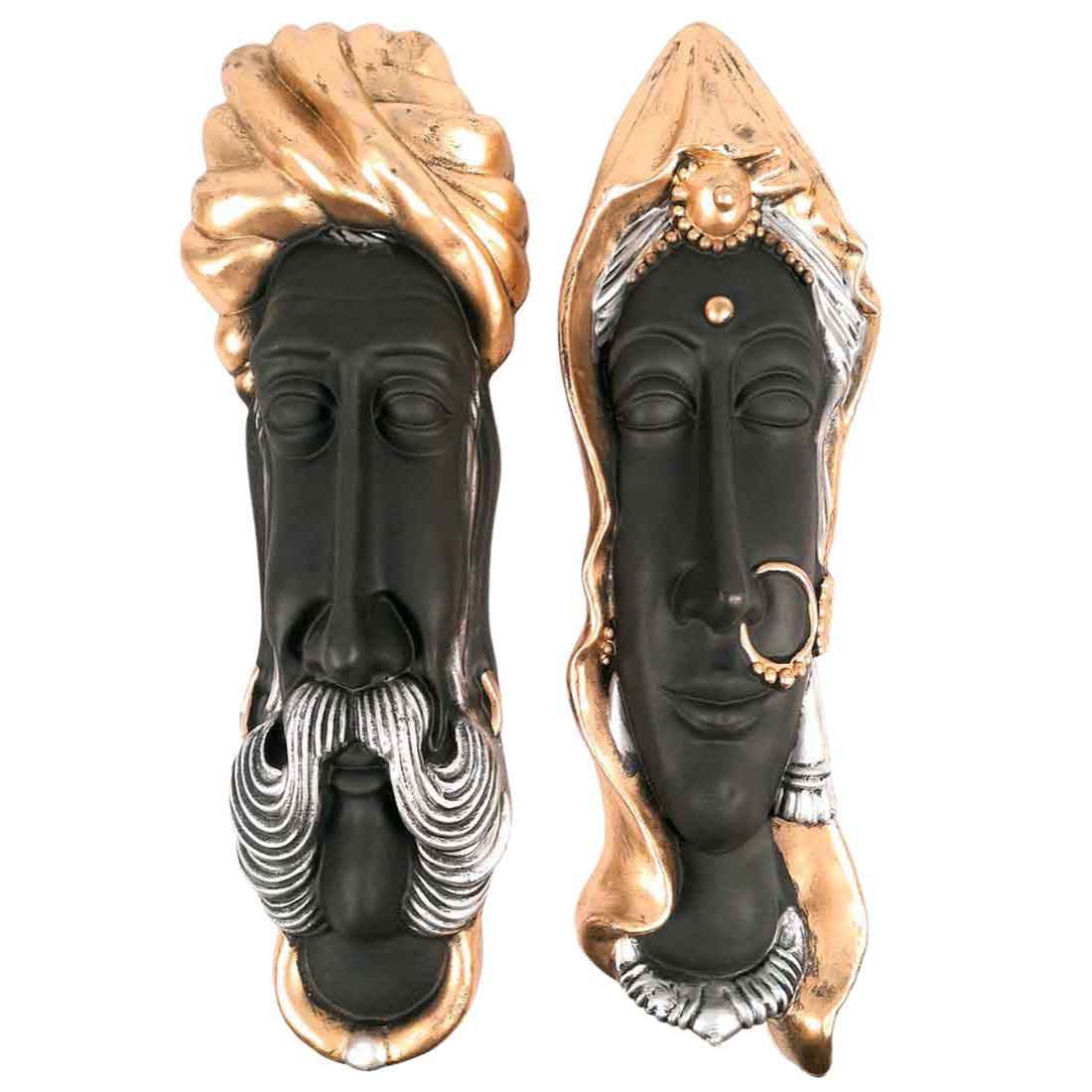 Traditional Man & Woman Face Wall Hanging - For Home, Wall Decor & Gifts - 23 Inch - Apkamart #Color_Black