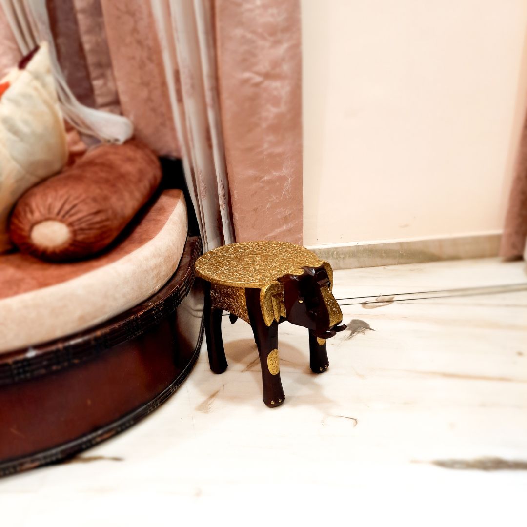 Elephant Design Brass Corner Table | Bed Side Table for Small Spaces - 12 Inch- Apkamart #Style_Style 1