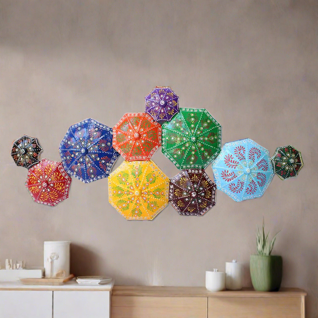 Wall Mount Hanging Umbrella Design| Big Metal Wall Showpiece Hangings Decor - For Home, Living Room, Bedroom, Hall, Entrance, Balcony Decoration & Gift - 57 Inch - 2