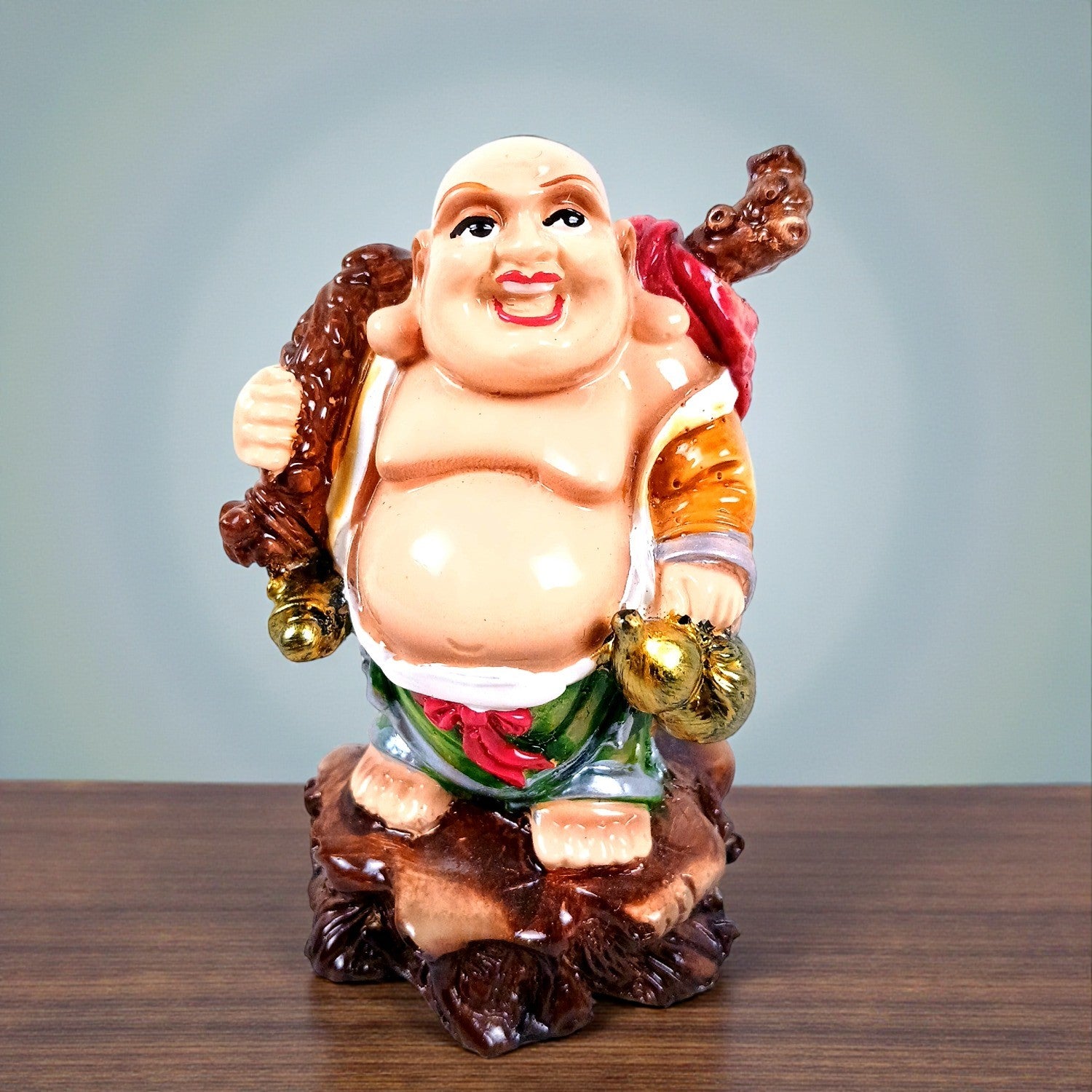 Laughing Buddha Statue With Gold Ingot | Monk Showpiece with Money Bag for financial prosperity & success in business,Health and Prosperity - For Home, Table & Office Decor & Gift - 4 Inch - Apkamart