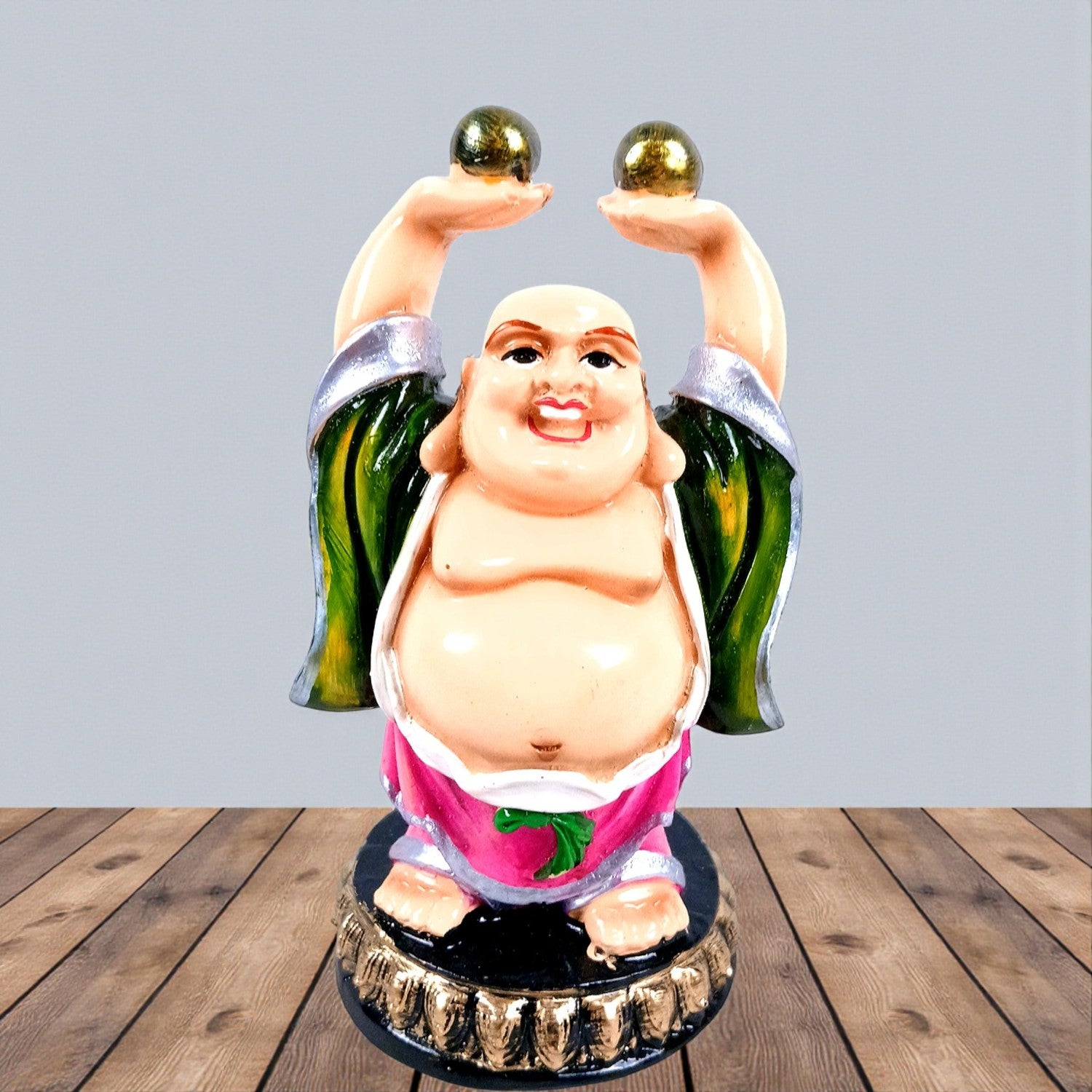 Laughing Buddha Statue with Rustic Look | Buddha Showpiece with Money Bag for Wealth | For Table & Office Decor & Gift - Symbol of wealth,Success, Victory & prosperity - 5 Inch - Apkamart
