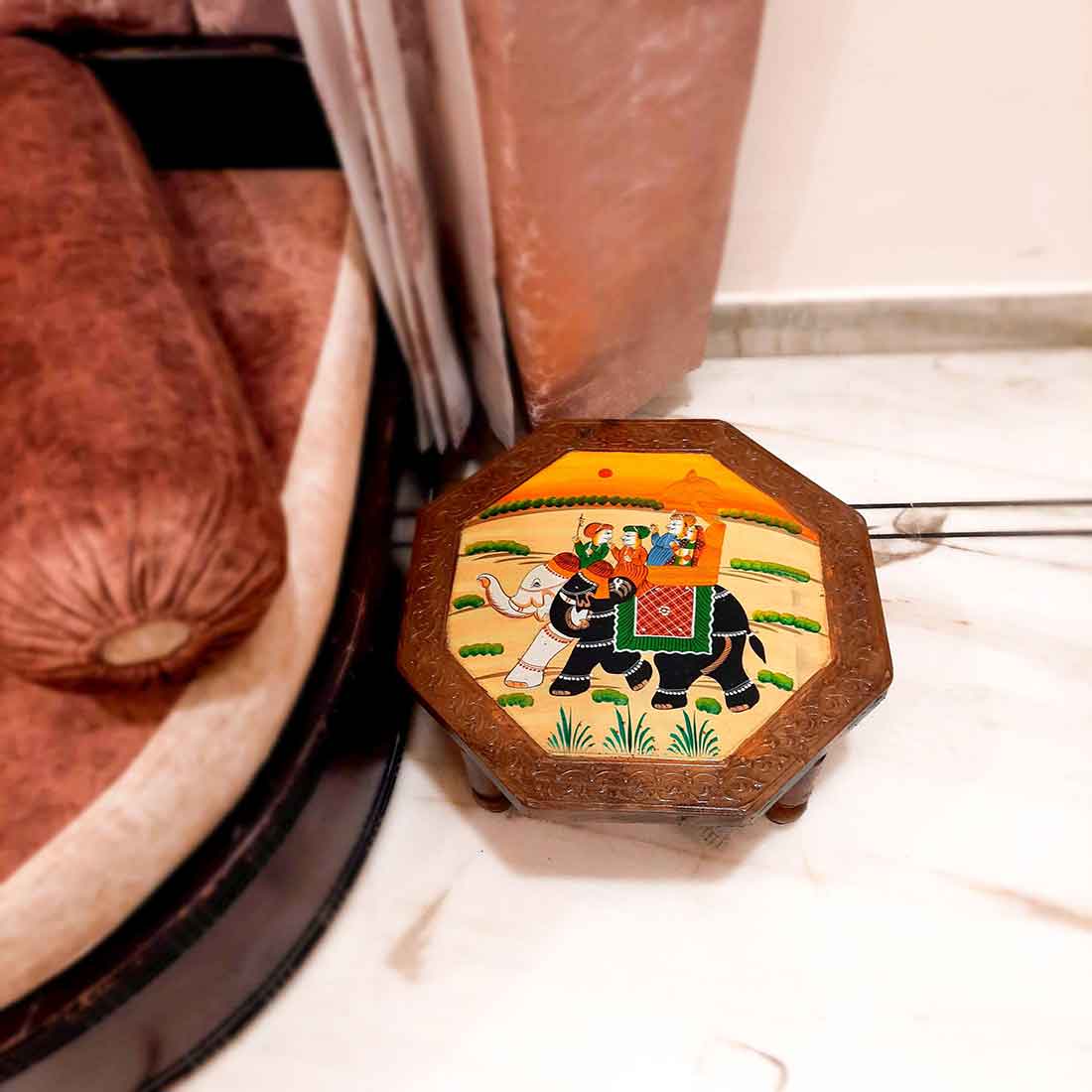 Wood Chowki Bajot - Chowki Table For Sitting & Home decor - 18 Inch - Apkamart #style_pack of 1