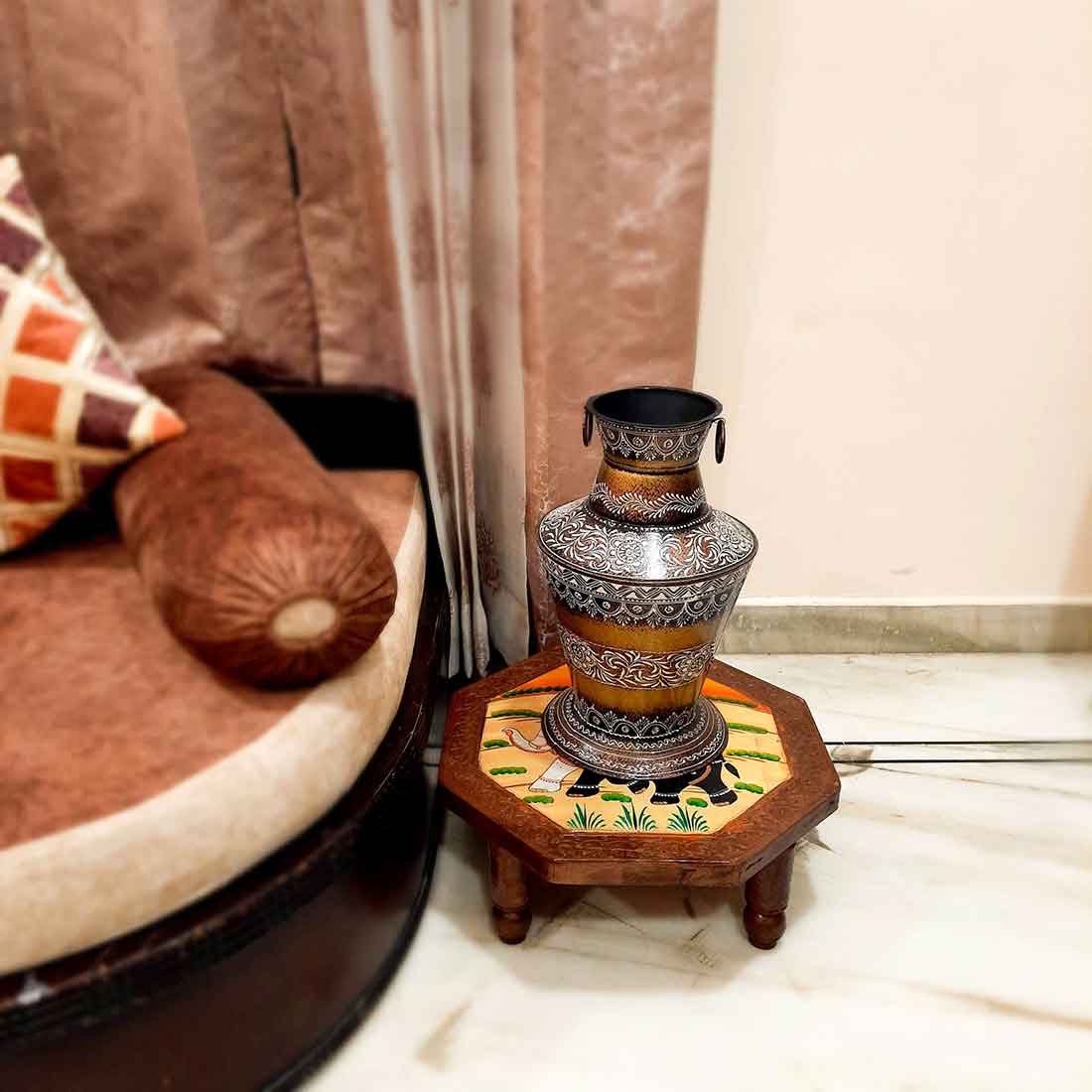 Wooden Bajot - Chauki For Sitting & Home Decor -15 Inch - Apkamart #Style_Pack of 1
