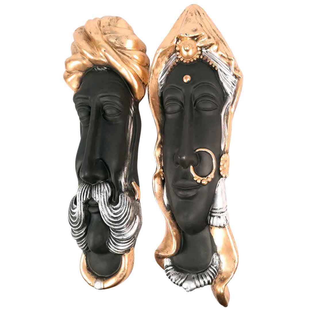 Traditional Man & Woman Face Wall Hanging - For Home, Wall Decor & Gifts - 23 Inch - Apkamart #Color_Black