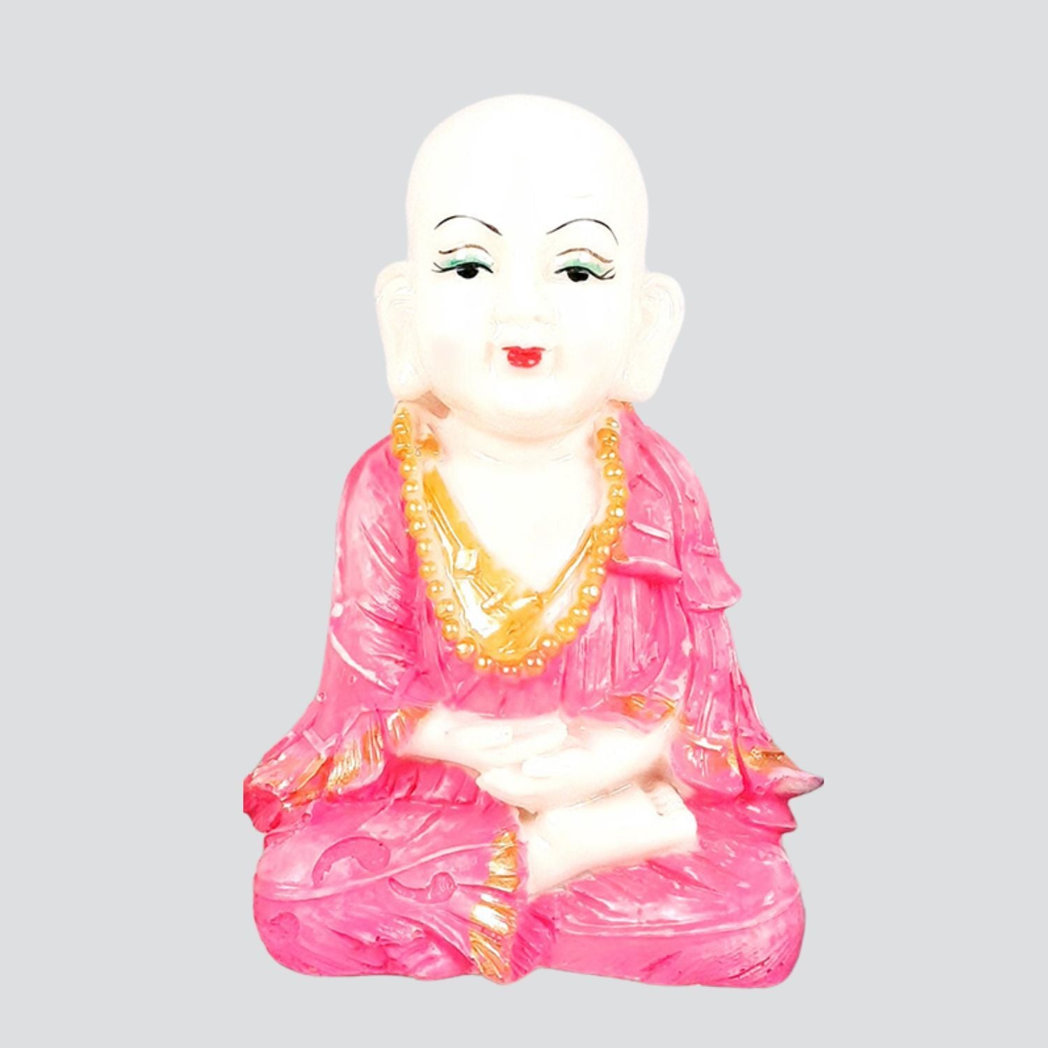 Buddha Monk Showpiece Set | Feng Shui Child Monk Statue - for Home & Table Decor, Health, Wealth & Gift - 9 Inch - Apkamart #Colour_Pink