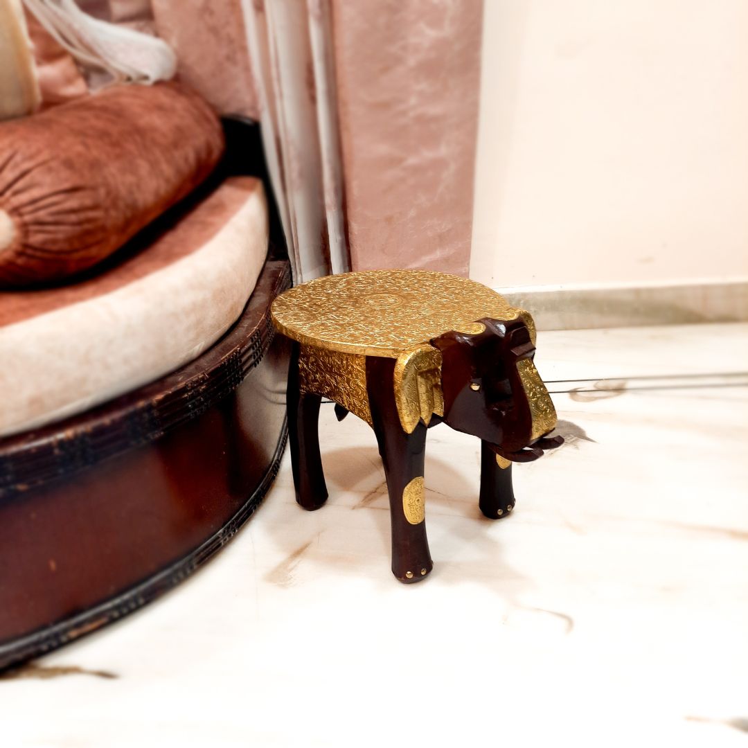 Elephant Design Brass Corner Table | Bed Side Table for Small Spaces - 12 Inch- Apkamart #Style_Style 1