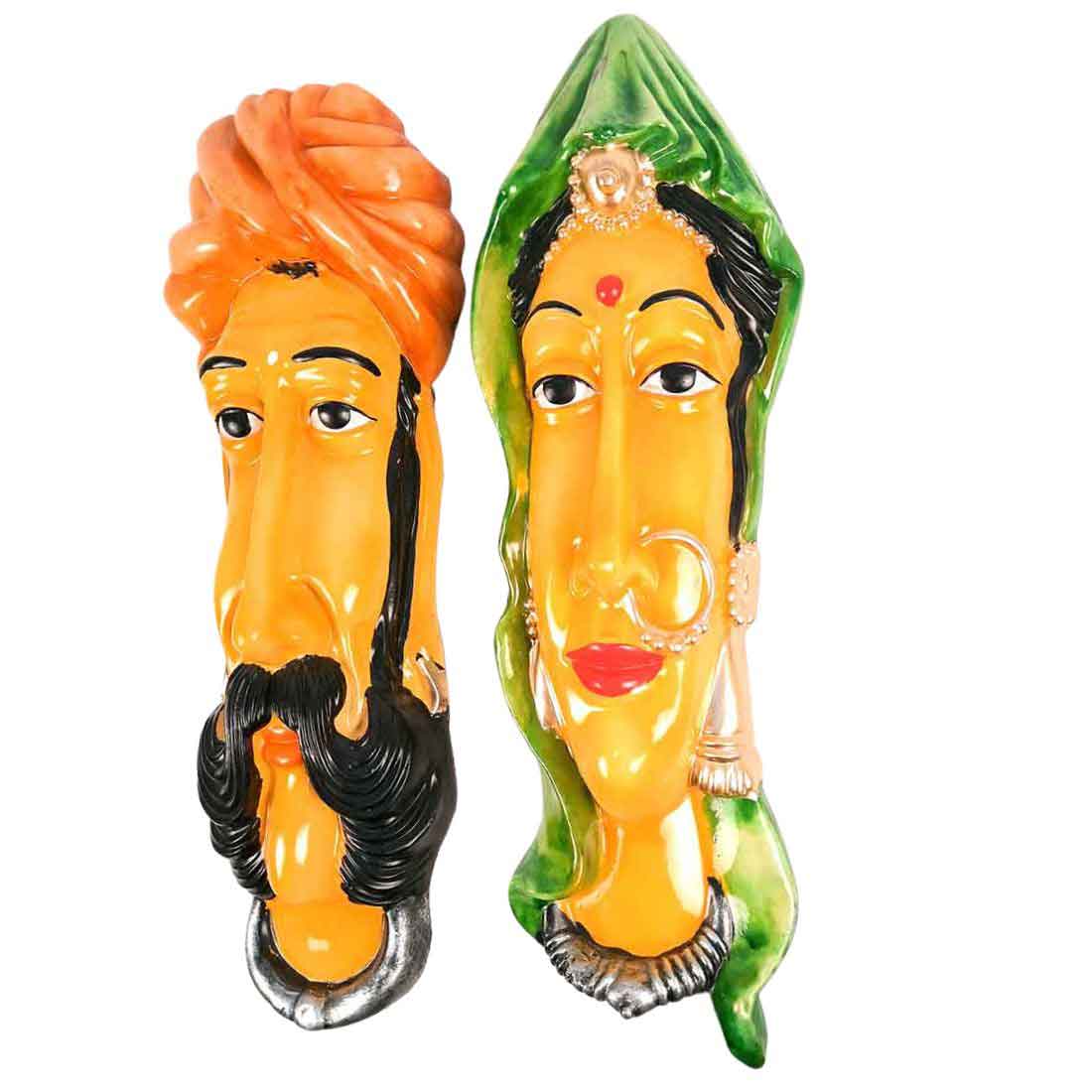 Traditional Man & Woman Face Wall Hanging - For Home, Wall Decor & Gifts - 23 Inch - Apkamart #Color_multicolor