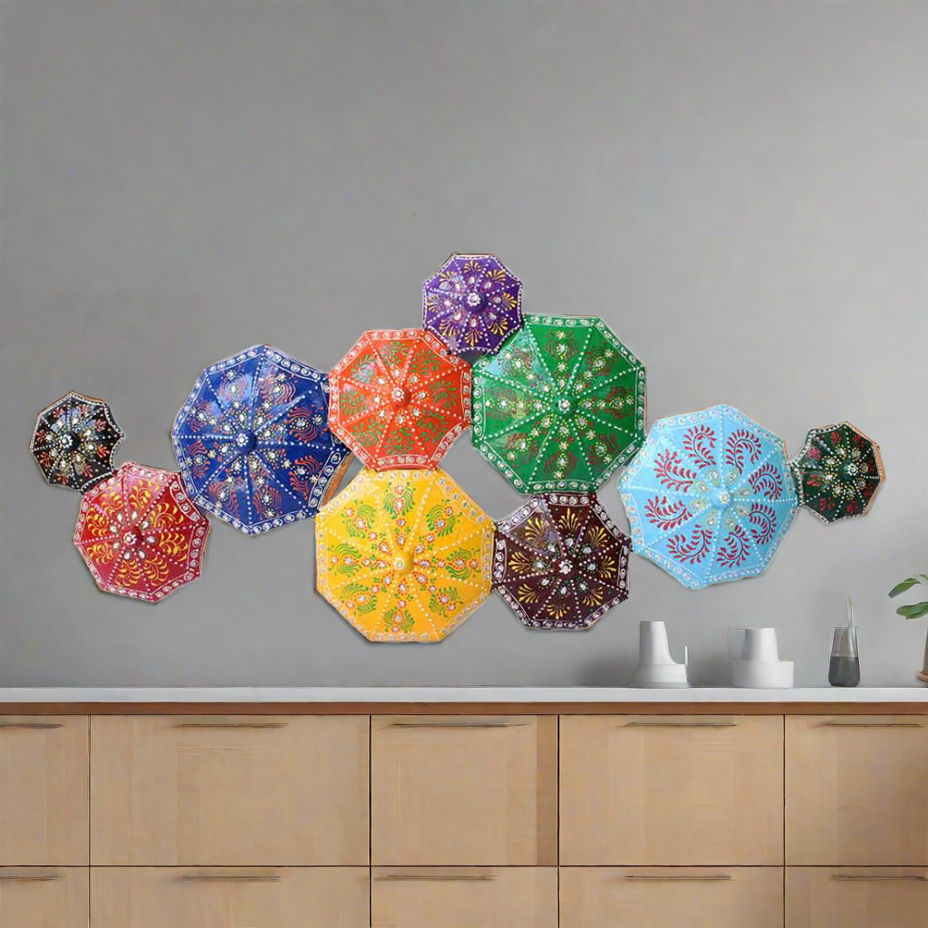 Wall Mount Hanging Umbrella Design| Big Metal Wall Showpiece Hangings Decor - For Home, Living Room, Bedroom, Hall, Entrance, Balcony Decoration & Gift - 57 Inch. - 4