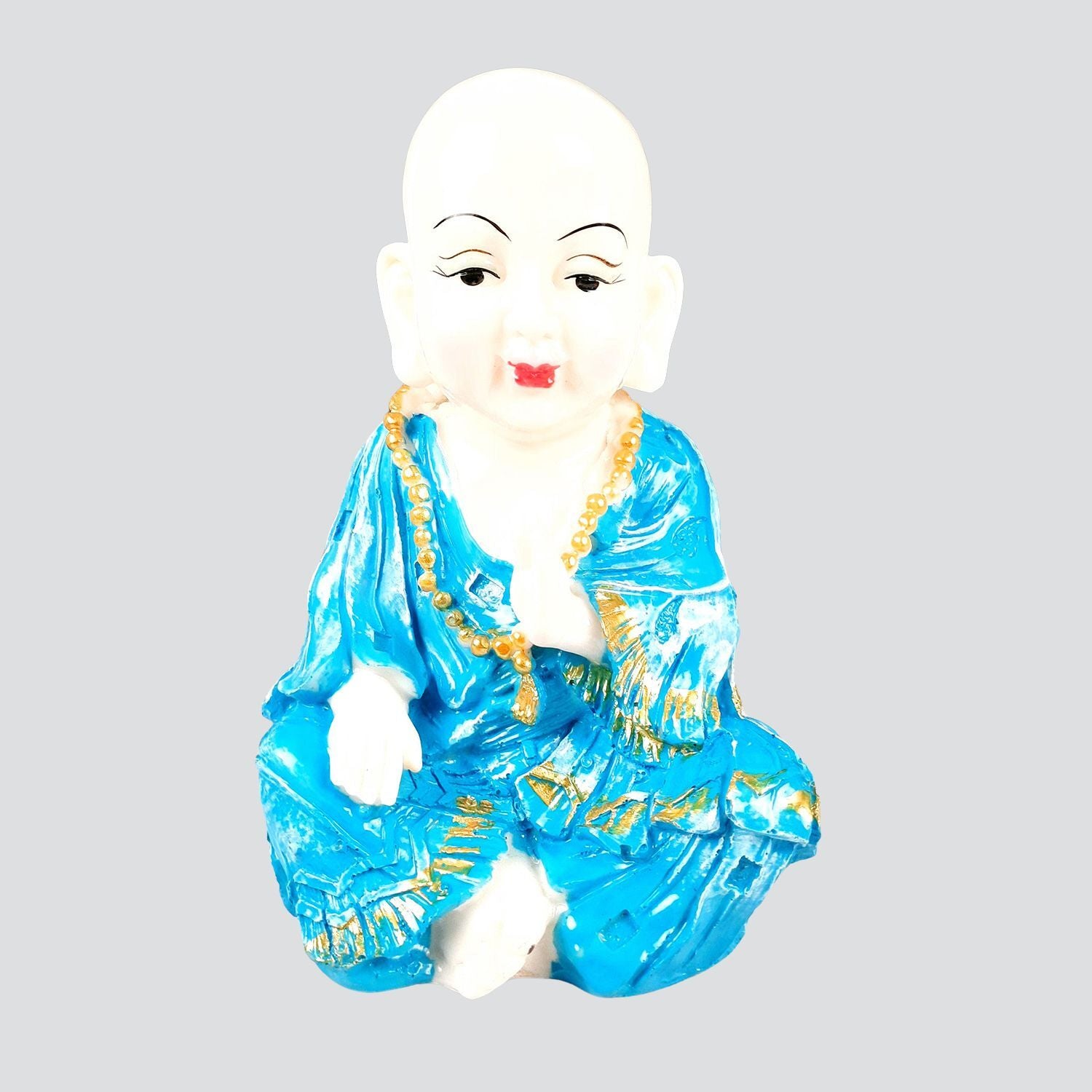 Buddha Monk Showpiece Set | Feng Shui Child Monk Statue - for Home & Table Decor, Health, Wealth & Gift - 9 Inch - Apkamart #Colour_Blue