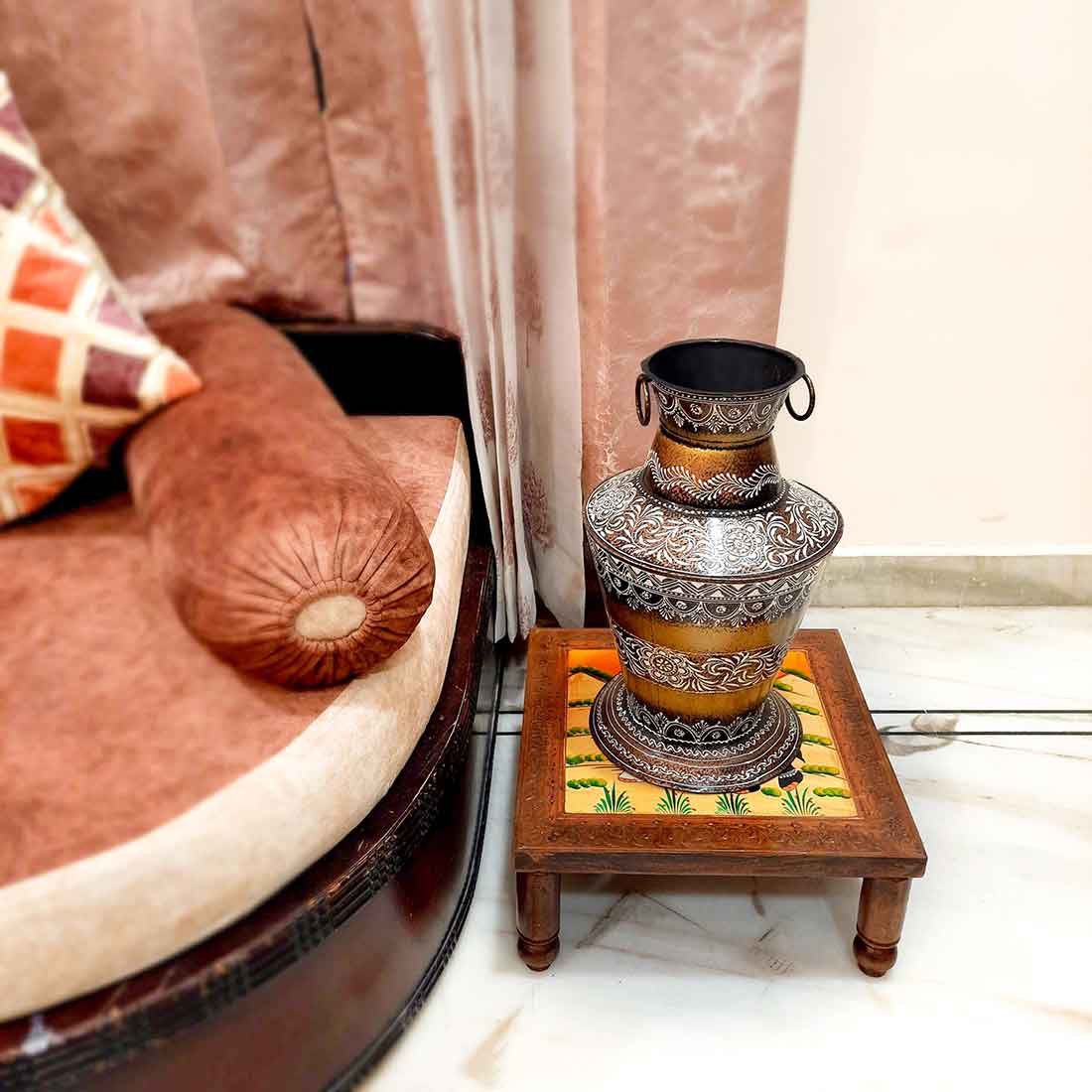 Wooden Bajot | Chowki with Handpainting - For Sitting & Home Decor -15 Inch - ApkaMart #style_Pack of 1