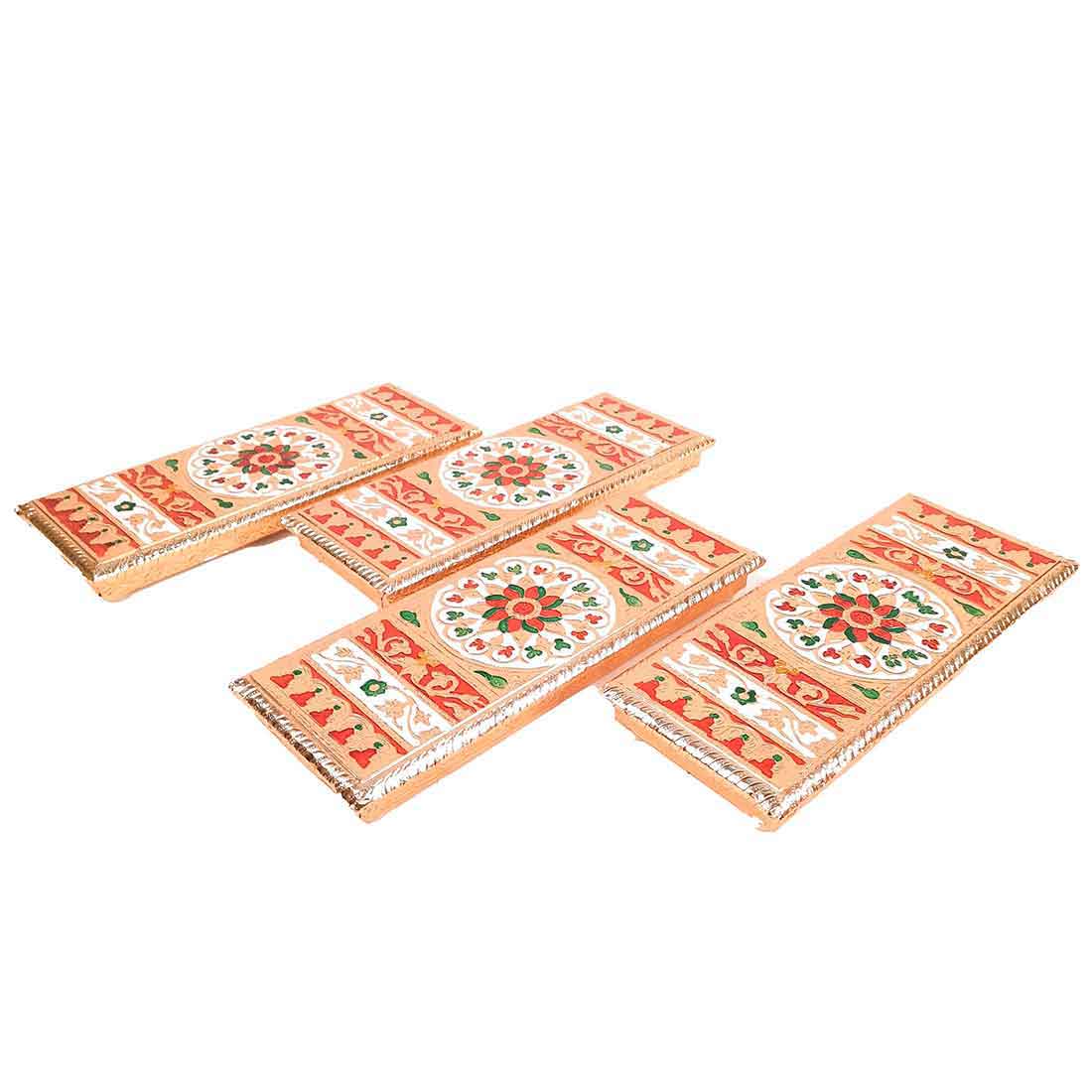 Pooja Chowki Bajot | Minakari Patla Set - For Pooja, Weddings & Festivals - 12 Inch - Apkamart #style_Pack of 4