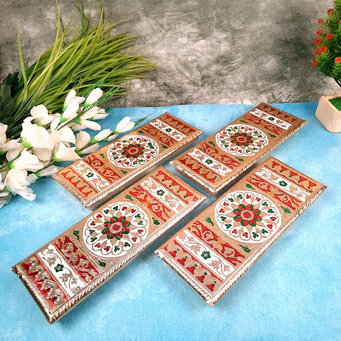 Pooja Chowki Bajot | Minakari Patla Set - For Pooja, Weddings & Festivals - 12 Inch - Apkamart #style_Pack of 4