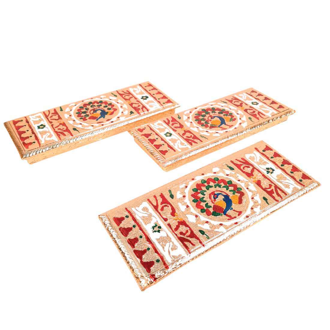 Pooja Chowki Bajot | Peacock Design Minakari Patla Set - Apkamart #Style_pack of 3