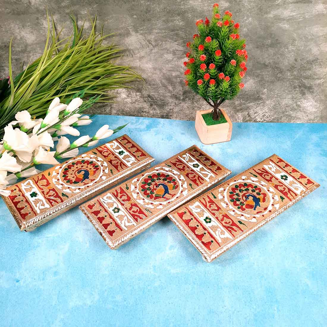 Pooja Chowki Bajot | Peacock Design Minakari Patla Set - Apkamart #Style_pack of 3