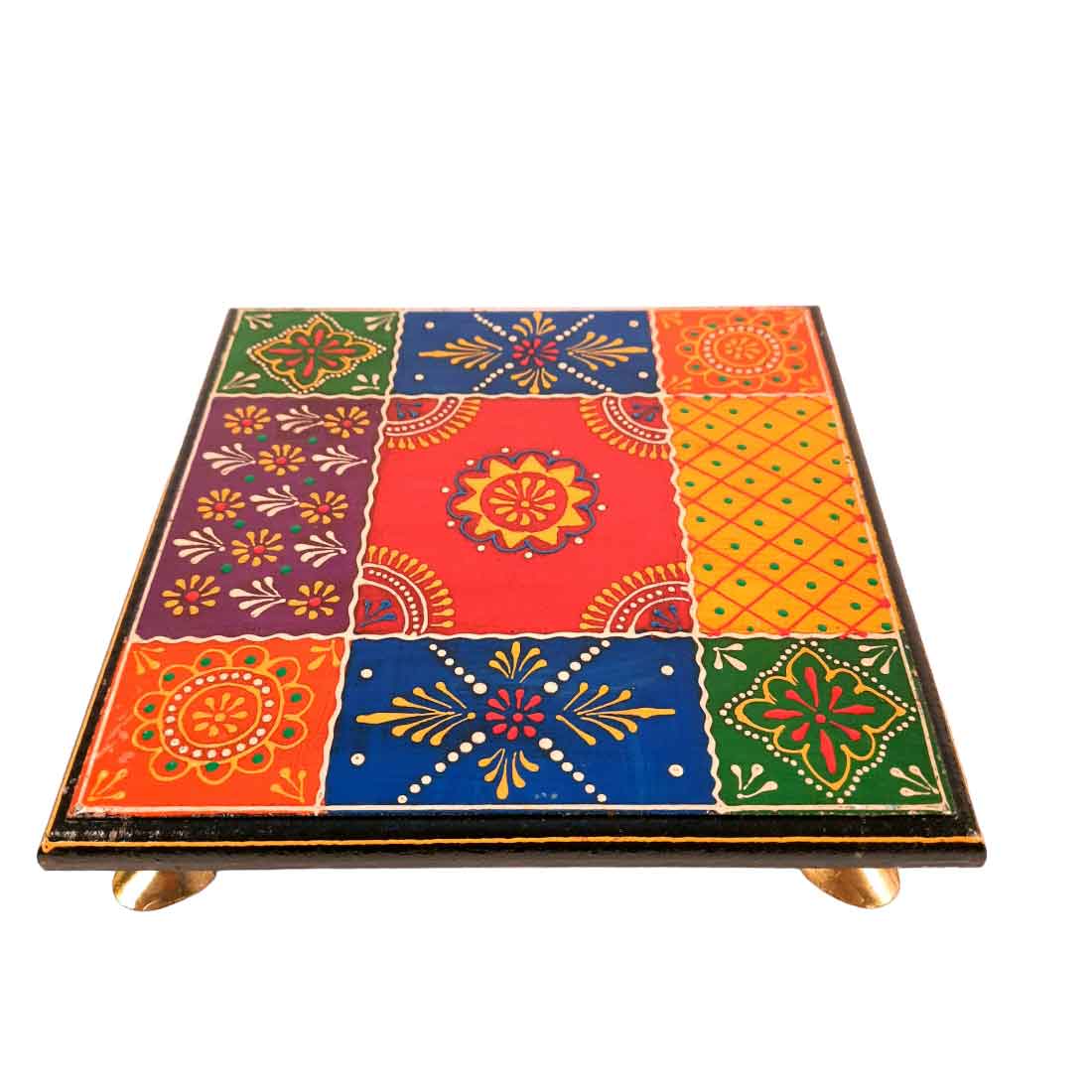 Puja Chowki Bajot | Wooden Chauki - For Pooja & Gifts - 8,10 & 12 Inch - Set of 3 - Apkamart #Style_Design 2