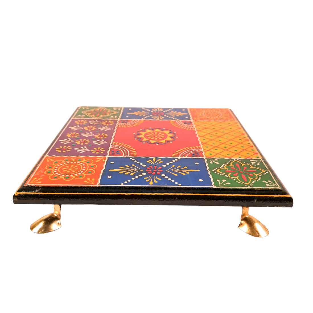 Puja Chowki Bajot | Wooden Chauki - For Pooja & Gifts - 8,10 & 12 Inch - Set of 3 - Apkamart #Style_Design 2