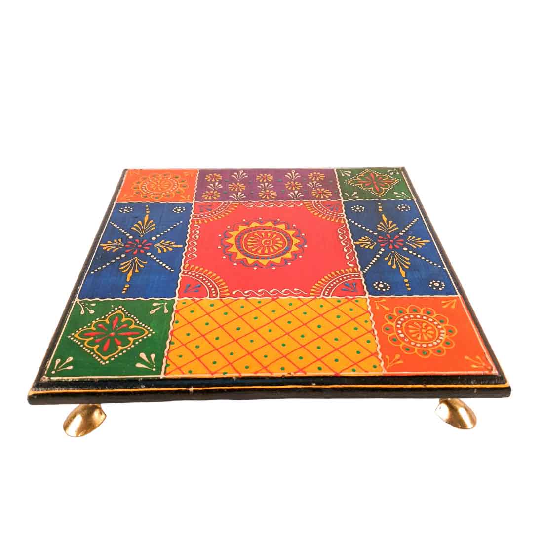 Puja Chowki Bajot | Wooden Chauki - For Pooja & Gifts - 8,10 & 12 Inch - Set of 3 - Apkamart #Style_Design 2