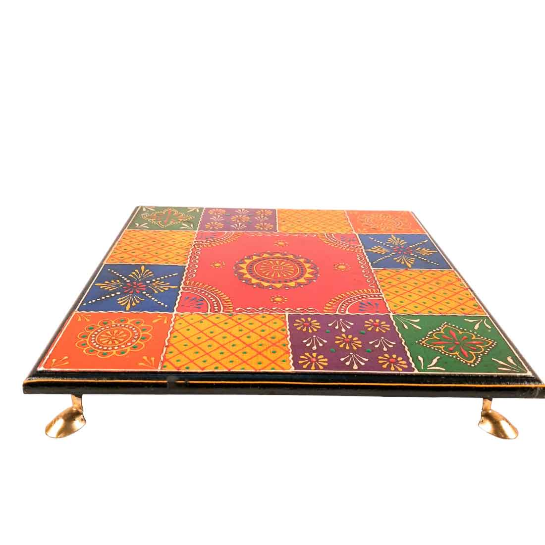 Puja Chowki Bajot | Wooden Chauki - For Pooja & Gifts - 8,10 & 12 Inch - Set of 3 - Apkamart #Style_Design 2