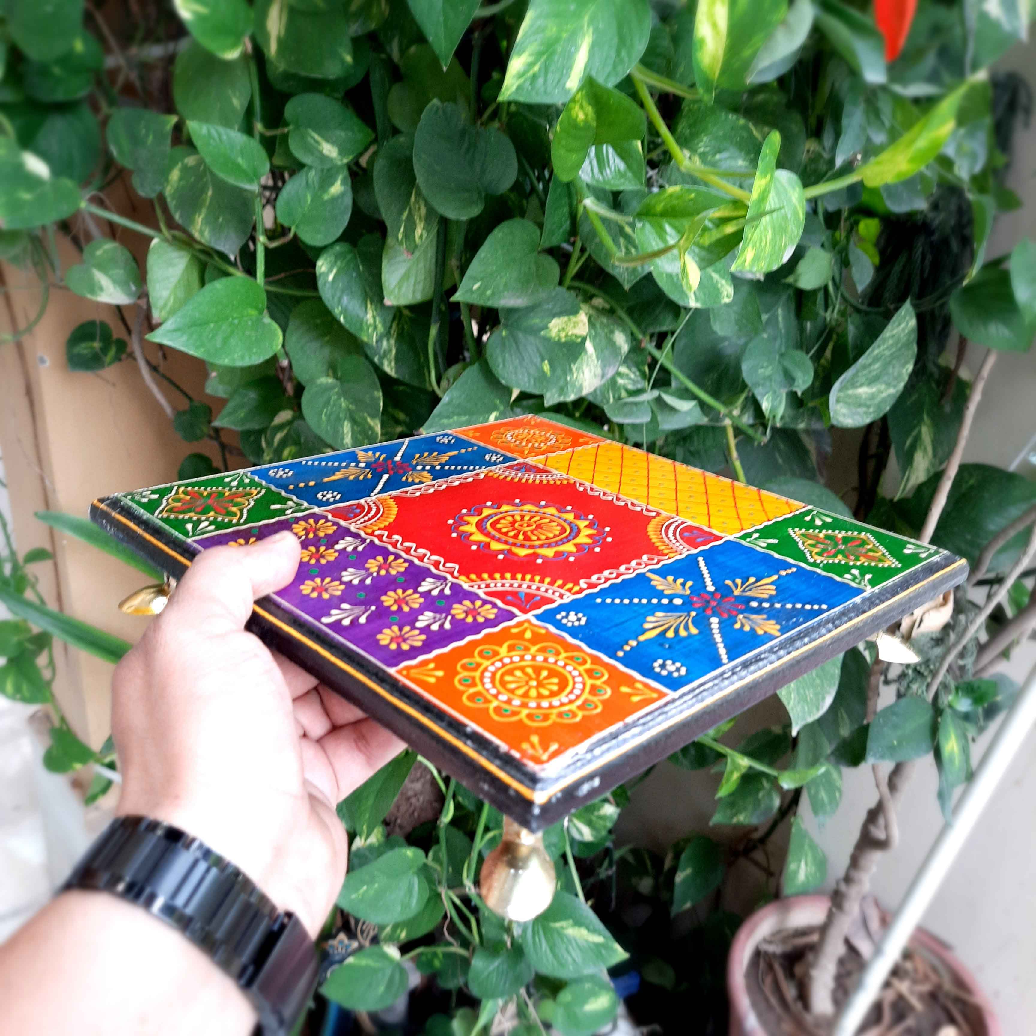 Puja Chowki Bajot | Wooden Chauki - For Pooja & Gifts - 8,10 & 12 Inch - Set of 3 - Apkamart #Style_Design 2