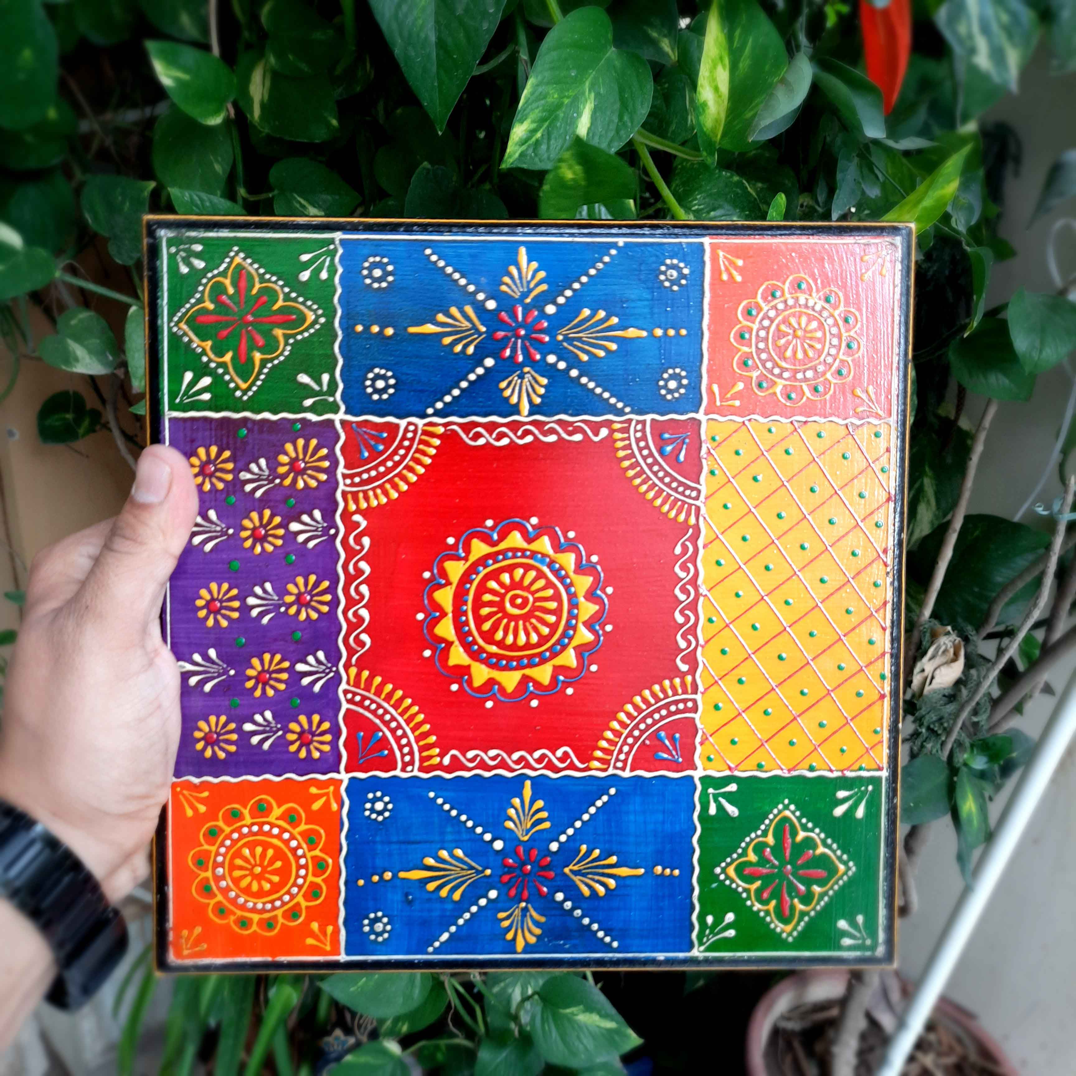 Puja Chowki Bajot | Wooden Chauki - For Pooja & Gifts - 8,10 & 12 Inch - Set of 3 - Apkamart #Style_Design 2