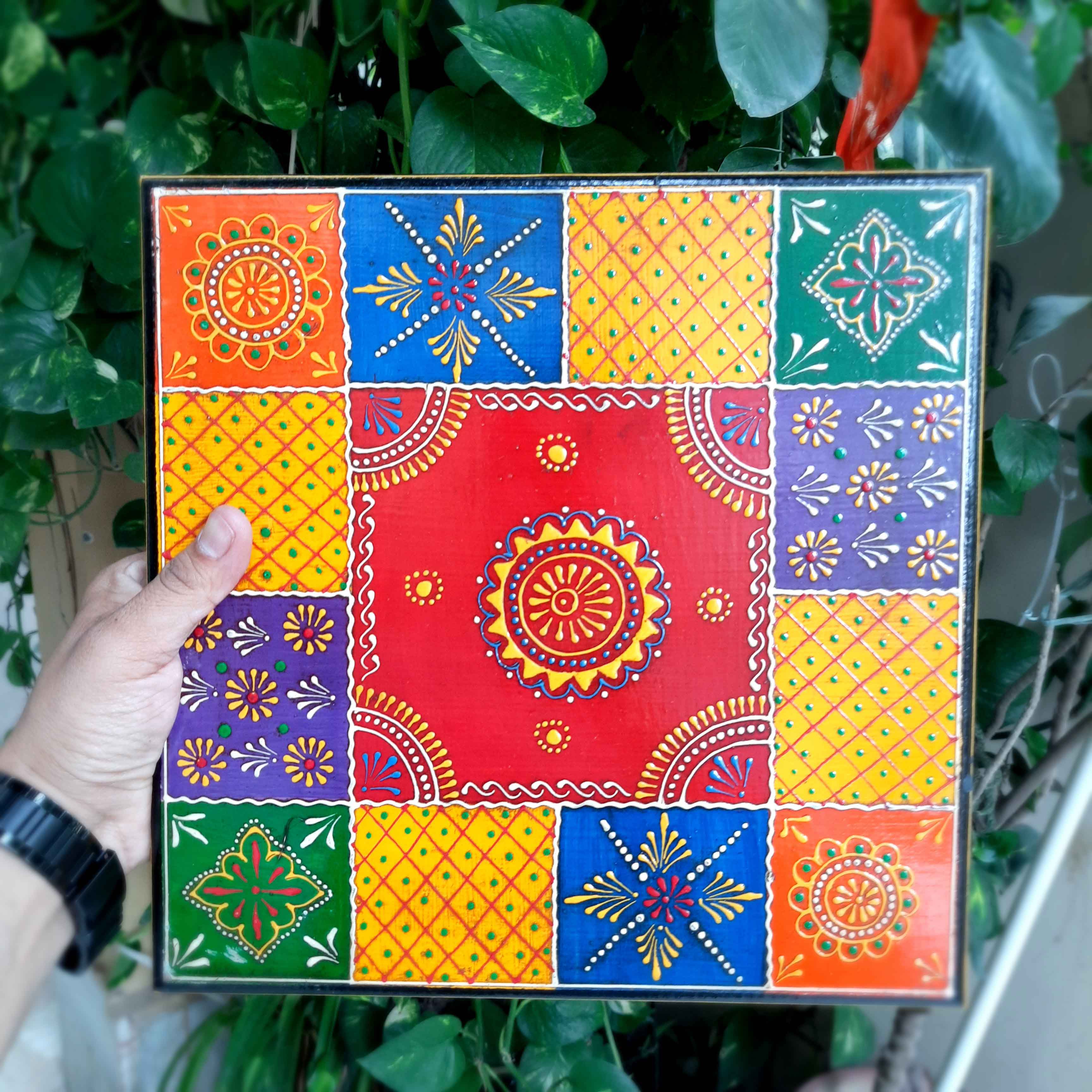 Puja Chowki Bajot | Wooden Chauki - For Pooja & Gifts - 8,10 & 12 Inch - Set of 3 - Apkamart #Style_Design 2