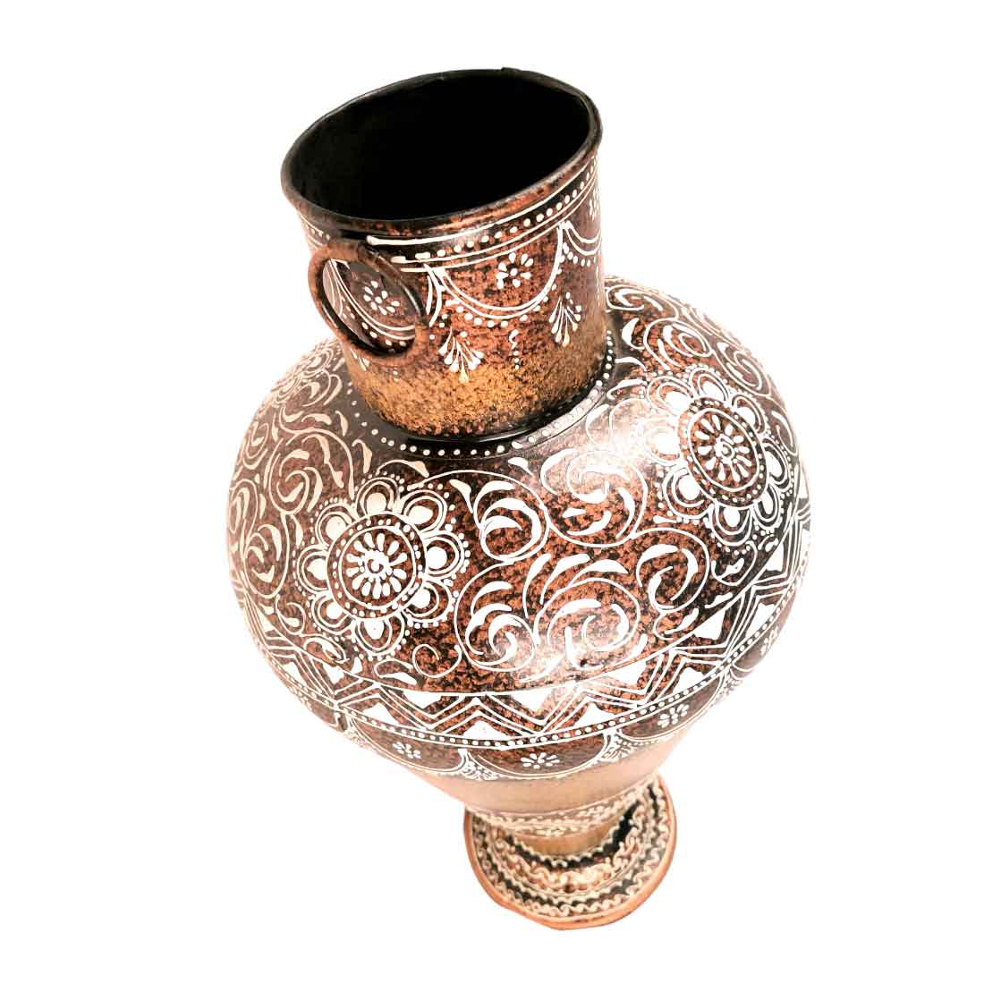 Big Flower Vase - Metal Vase for Corners - for Living Room, Home Decor & Entrance - 16 Inch - Apkamart