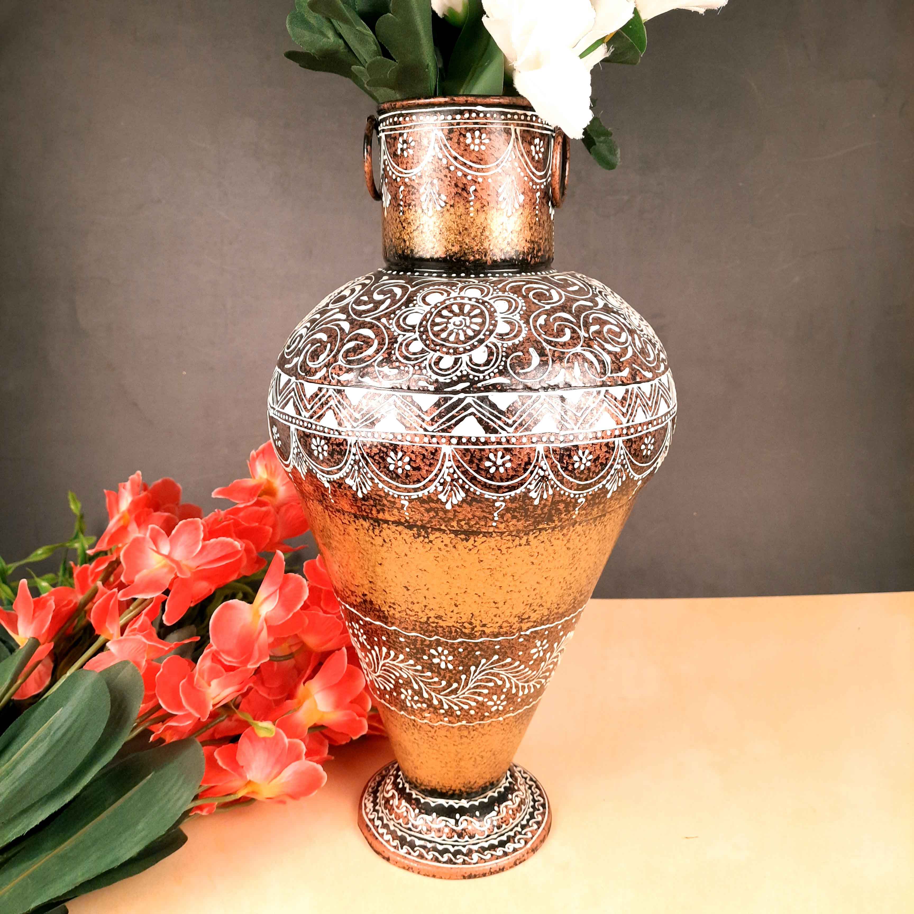 Big Flower Vase - Metal Vase for Corners - for Living Room, Home Decor & Entrance - 16 Inch - Apkamart