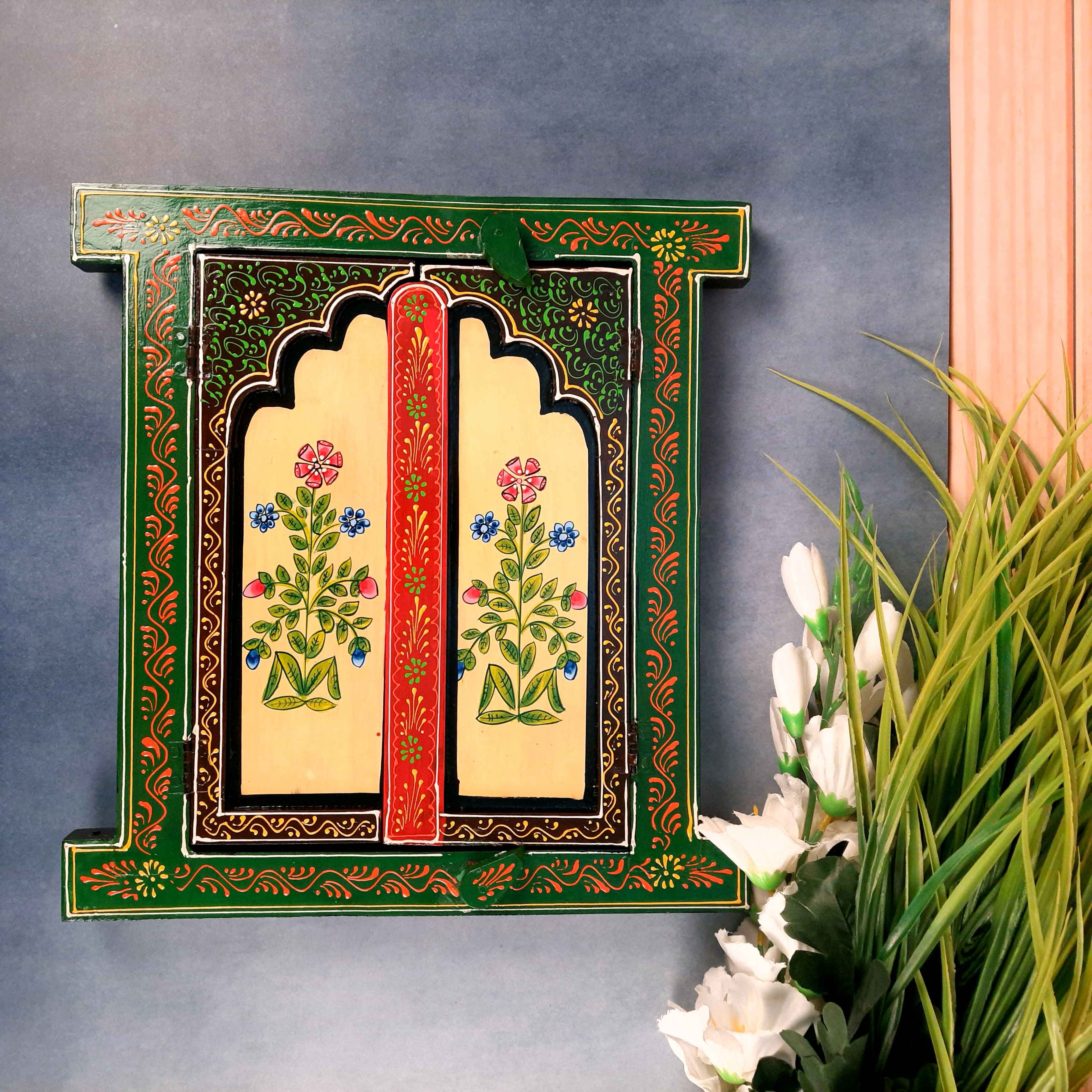 Wooden Window Jharokha Frame | Jharokha Wall Hanging - For Home Decor & Gifts - 18 Inch - Apkamart