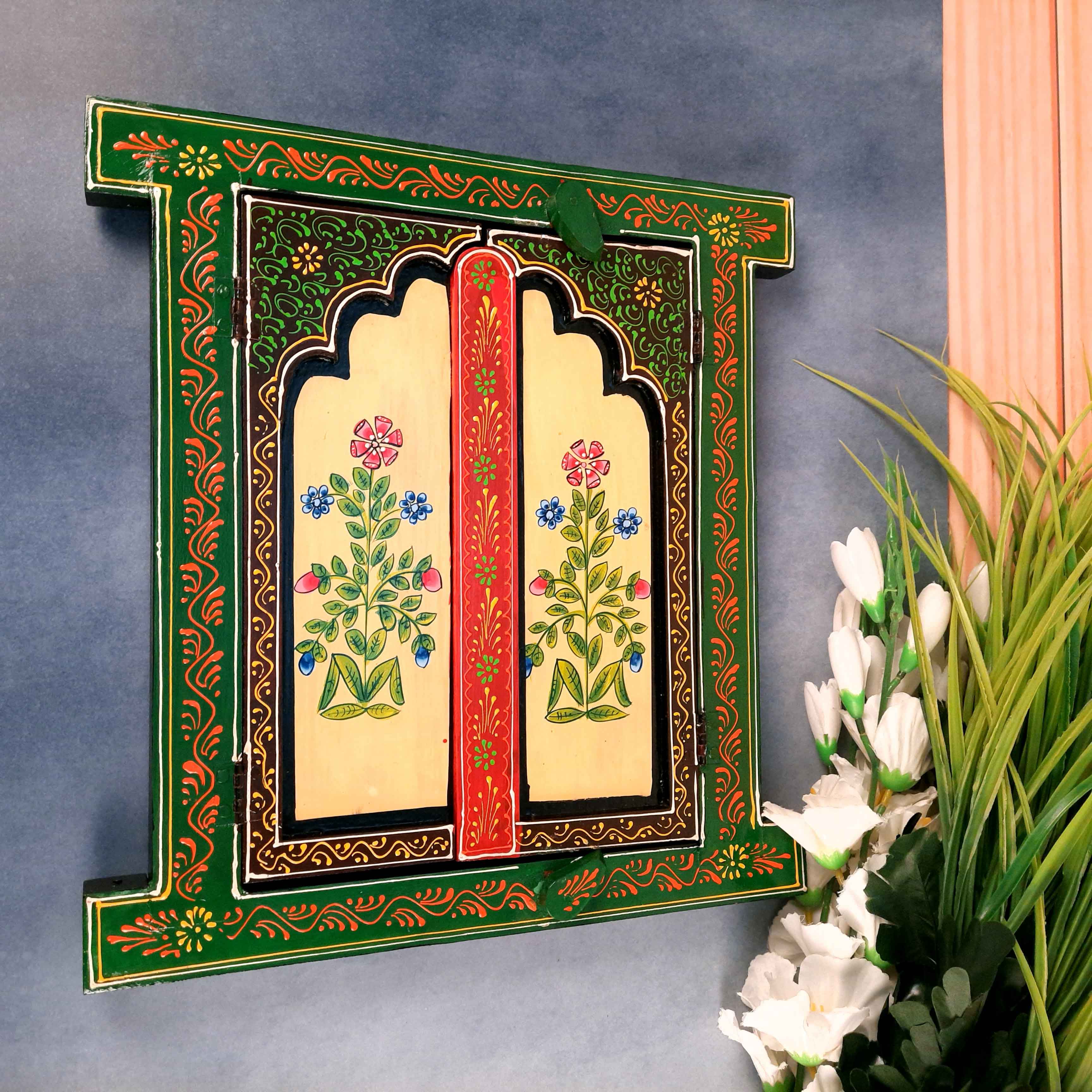 Wooden Window Jharokha Wall Decor - For Home Decor, Living Room & Gifts - 15 Inch - Apkamart