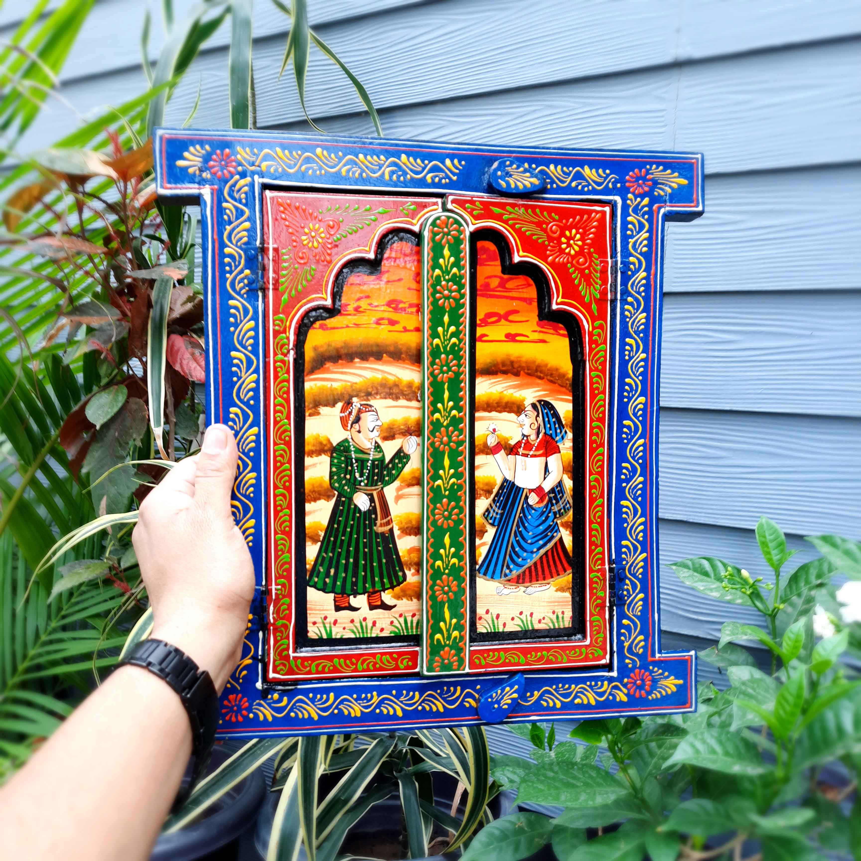 Jharokha Window Wall Hanging | Wooden Window Frame - for Home Decor, Living Room & Gifts - 18 Inch - Apkamart