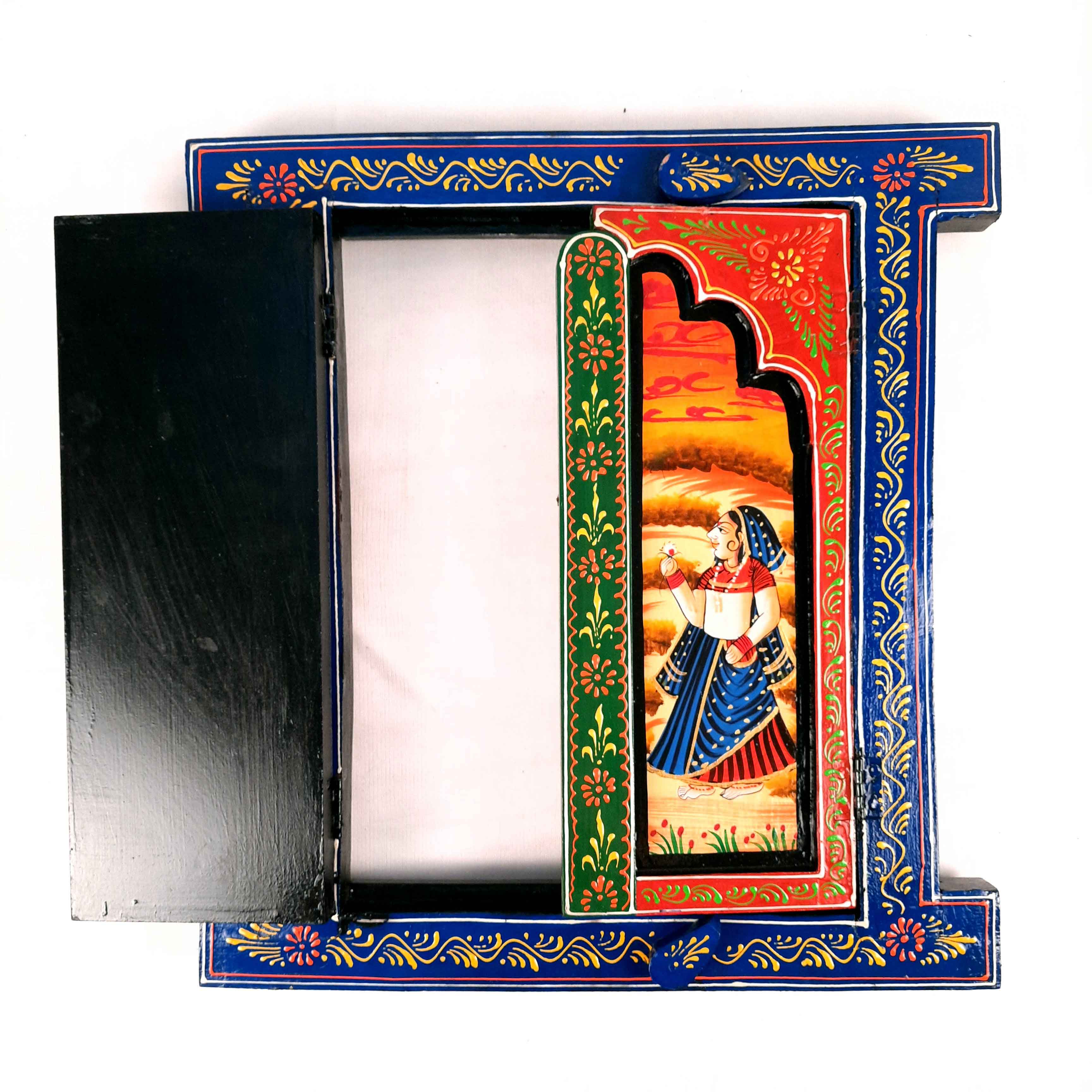 Jharokha Window Wall Hanging | Wooden Window Frame - for Home Decor, Living Room & Gifts - 18 Inch - Apkamart