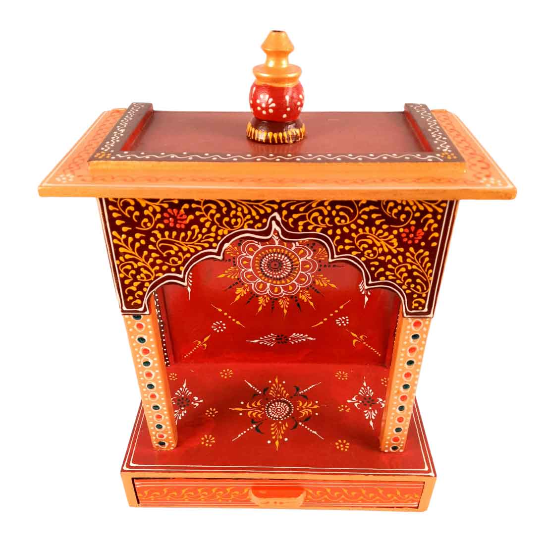 Pooja Mandir Unit | Home Temple With Drawer | Wooden Wall Mounted Home Temple With Storage with detachable gumbad - for God, House, Puja Ghar, Office & Shop -17 Inch