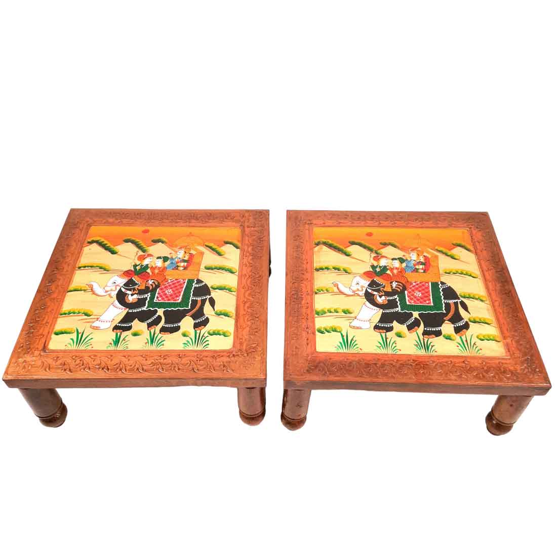 Wooden Bajot | Chowki with Handpainting - For Sitting & Home Decor -15 Inch - ApkaMart #style_Pack of 2