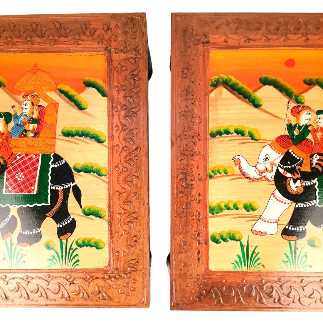 Wooden Bajot | Chowki with Handpainting - For Sitting & Home Decor -15 Inch - ApkaMart #style_Pack of 2