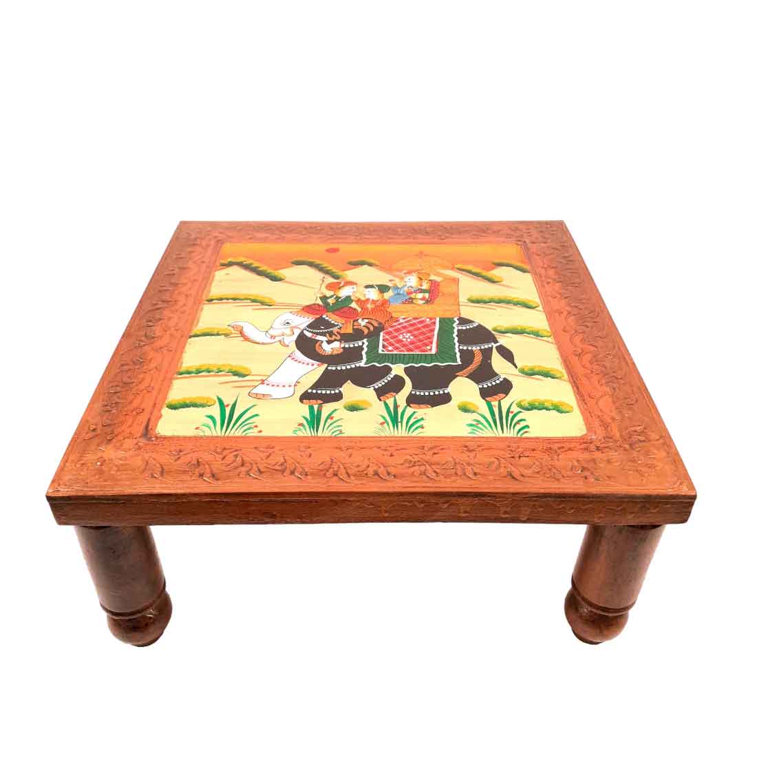 Wooden Bajot | Chowki with Handpainting - For Sitting & Home Decor -15 Inch - ApkaMart #style_Pack of 1