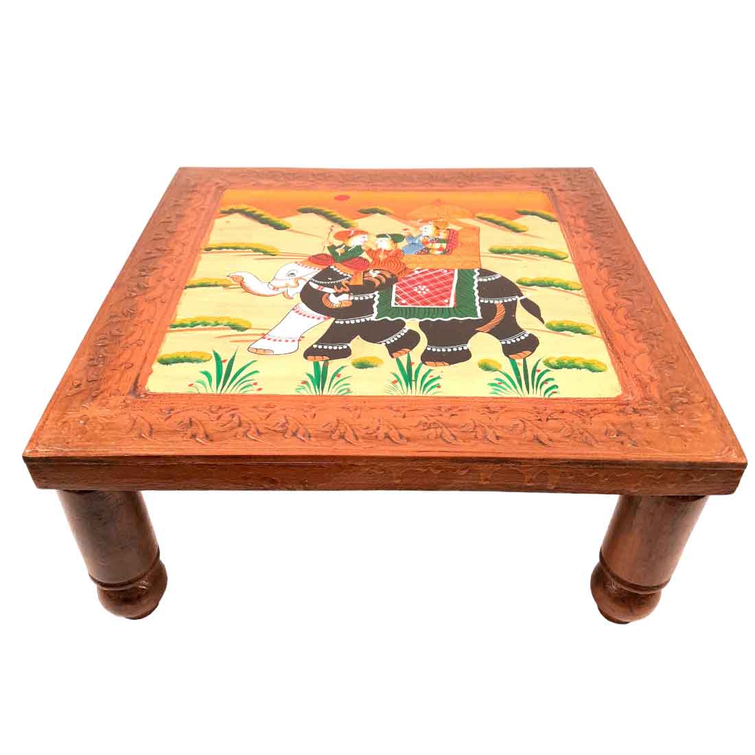 Wooden Bajot | Chowki with Handpainting - For Sitting & Home Decor -15 Inch - ApkaMart #style_Pack of 1