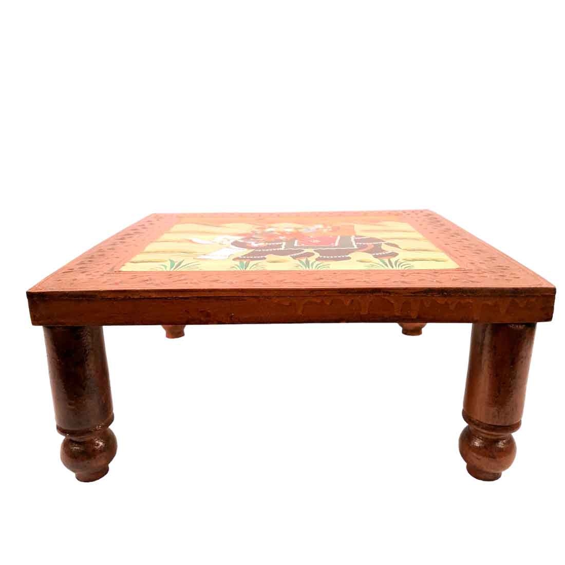 Wooden Bajot | Chowki with Handpainting - For Sitting & Home Decor -15 Inch - ApkaMart #style_Pack of 2