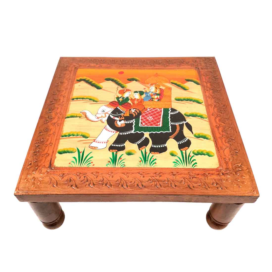 Wooden Bajot | Chowki with Handpainting - For Sitting & Home Decor -15 Inch - ApkaMart #style_Pack of 1