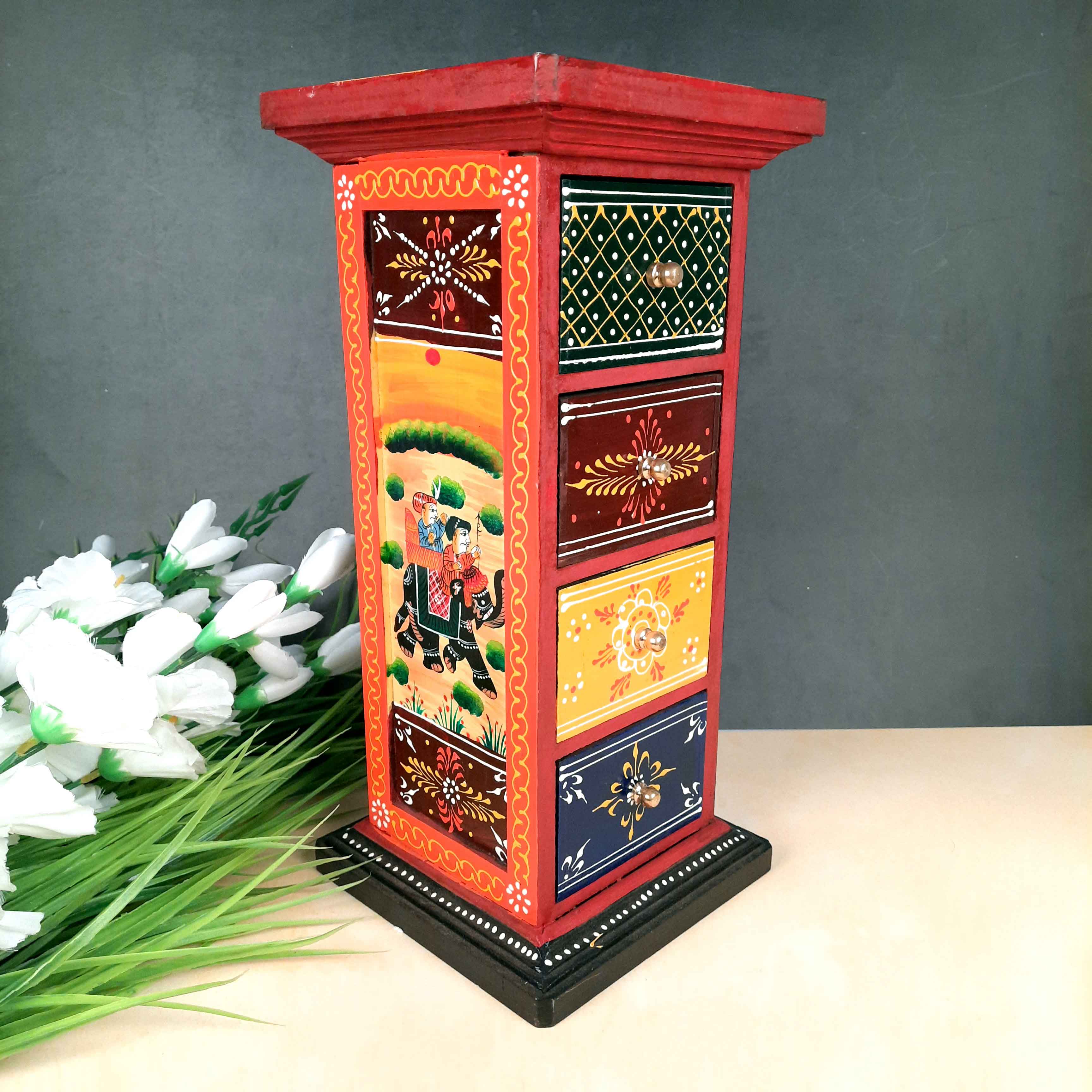 Jewellery Box | Decorative Box - 4 Drawers - For Earring & Necklace - 15 Inch - Apkamart#Color_Multicolor