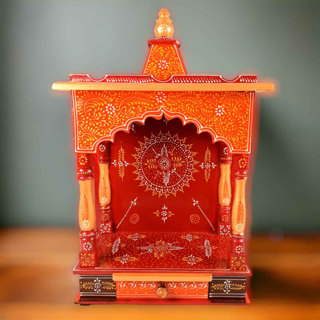 Pooja Mandir | Wooden Temple for Home Big Size -25 Inch - Apkamart #Color_Orange