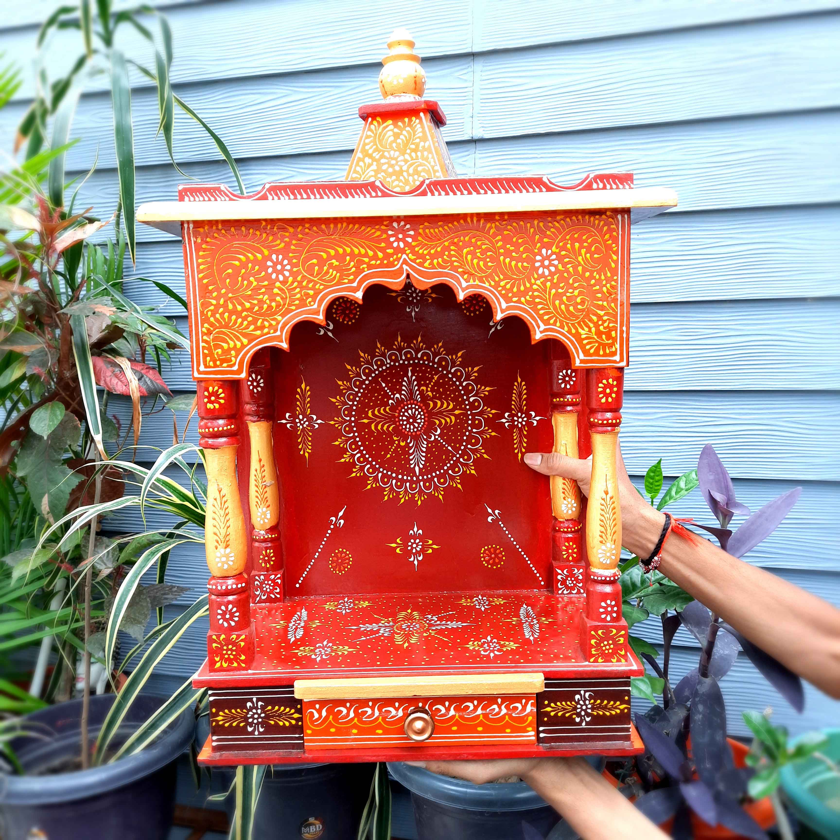 Pooja Mandir | Wooden Temple for Home Big Size -25 Inch - Apkamart #Color_Orange
